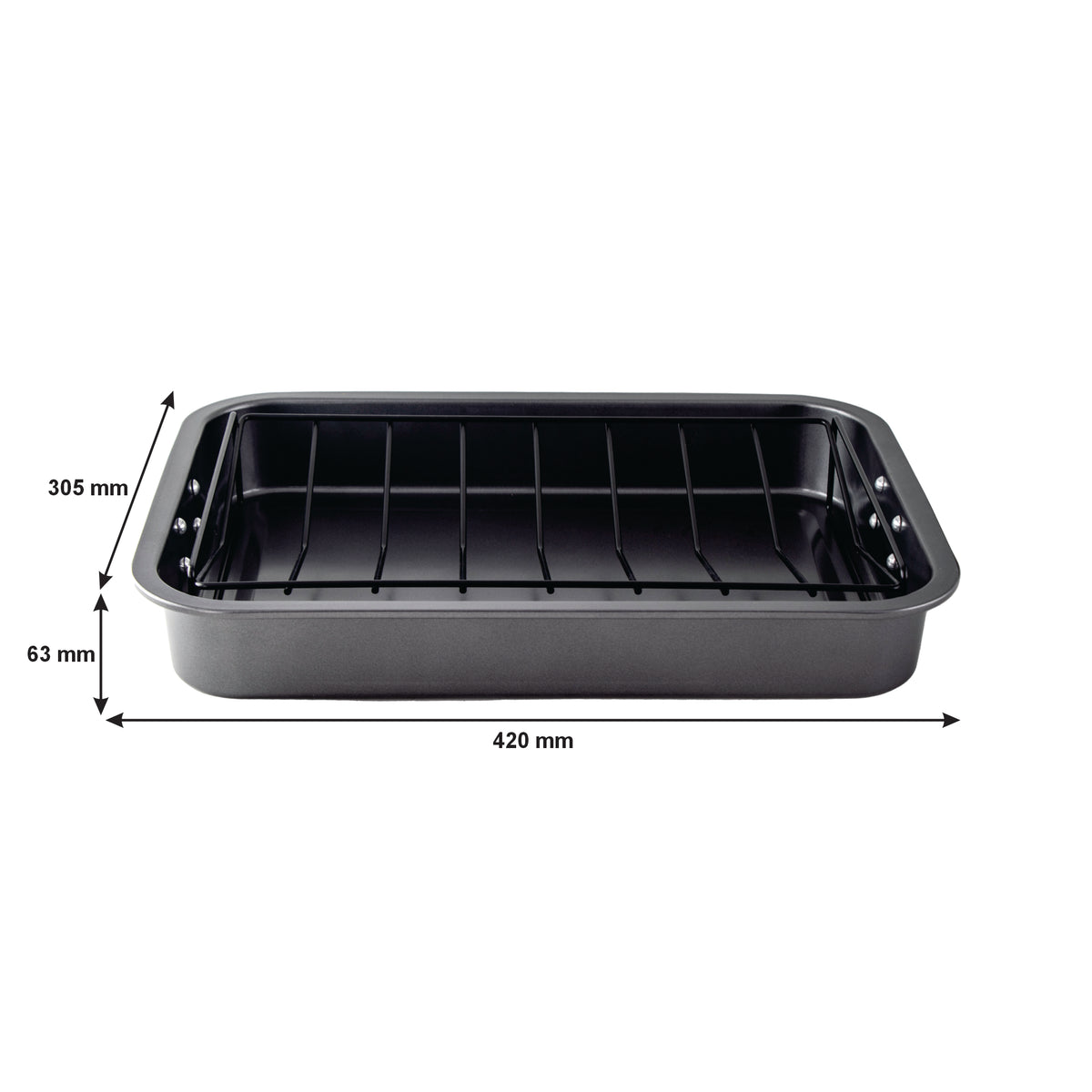 REGENT COOKWARE ROASTING PAN NON STICK WITH V GRID AND ST. STEEL HANDLES, 420X305MM