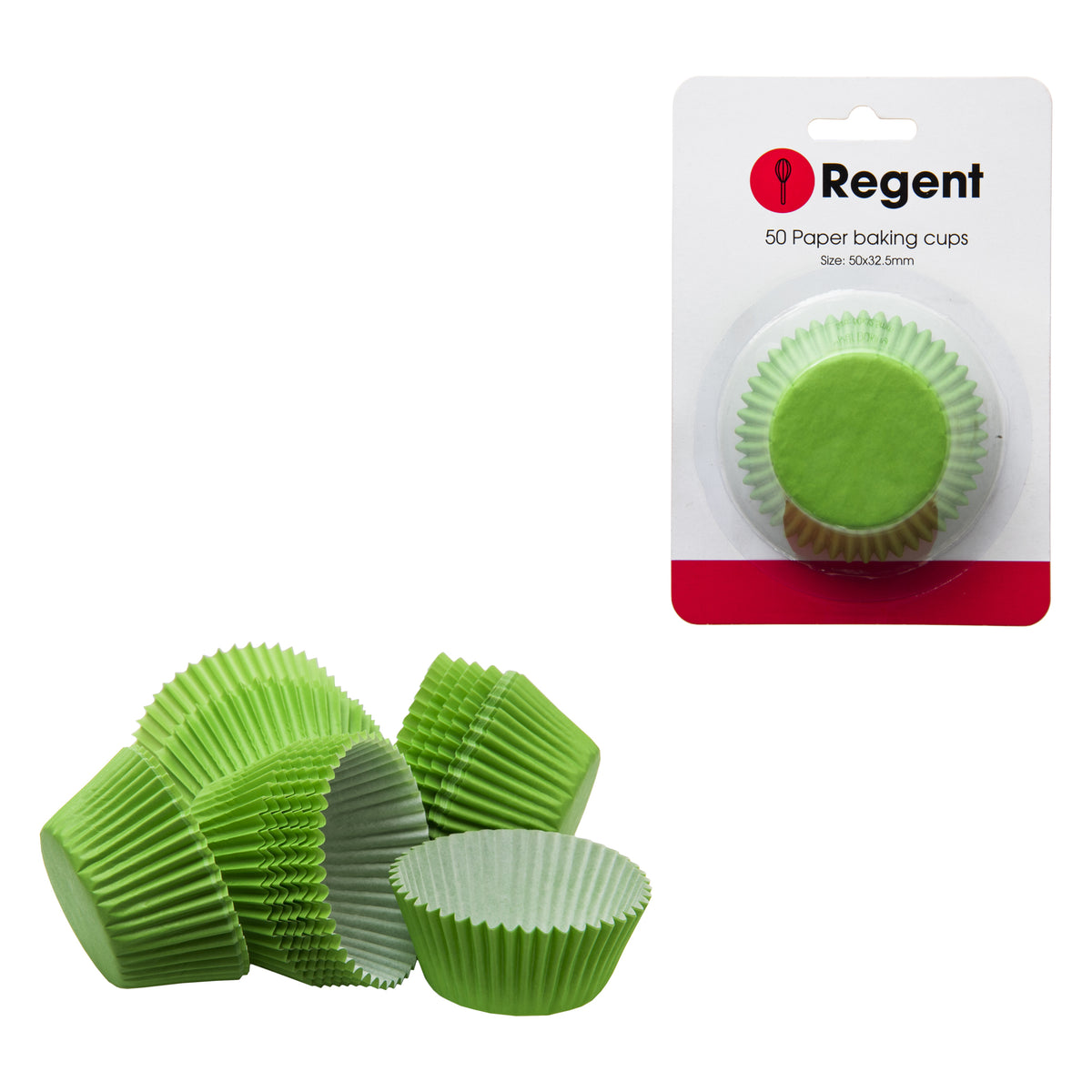 REGENT CAKE CUPS PLAIN GREEN 50PK, 50X32.5MM