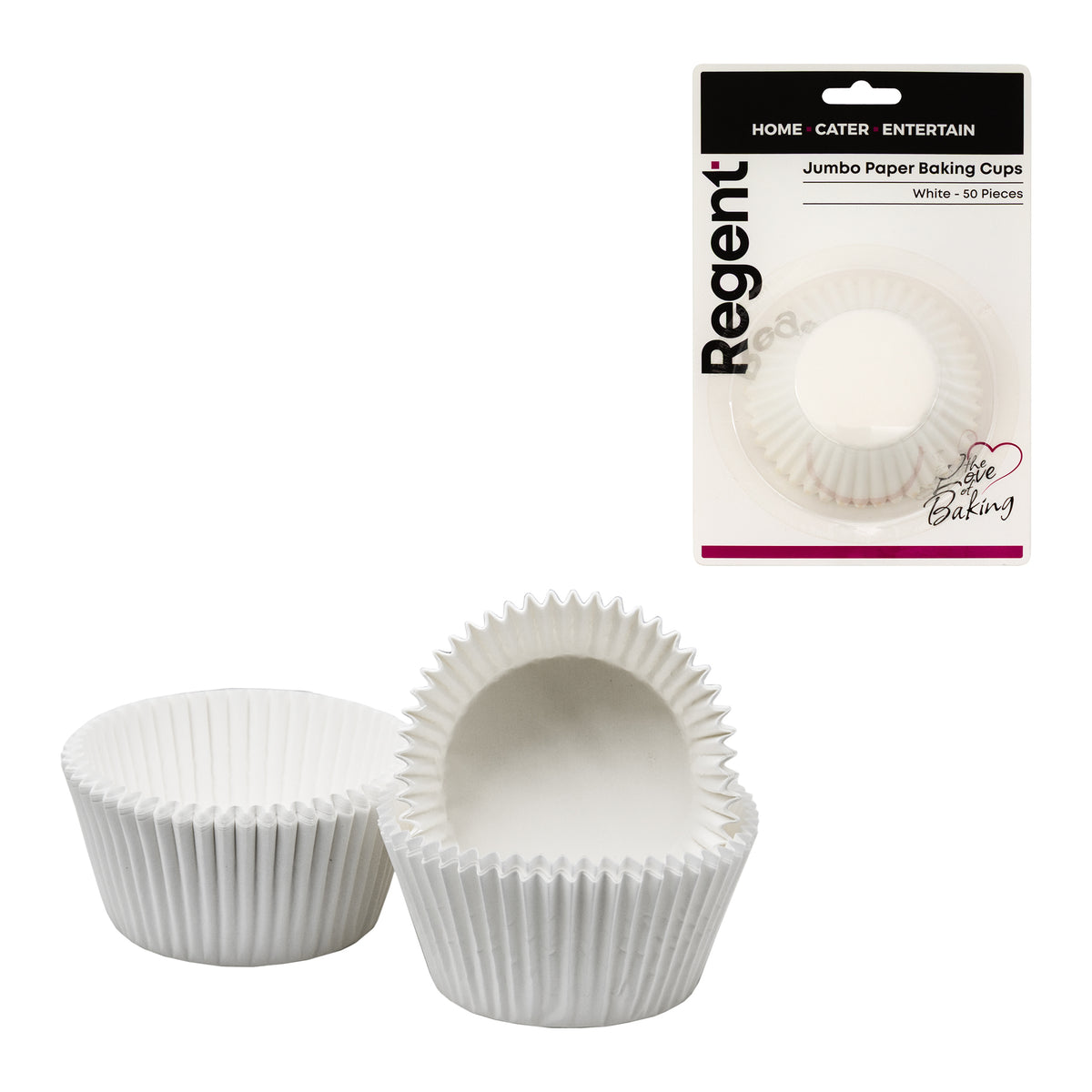 REGENT CAKE CUPS WHITE LARGE 50PK, 55X37.5MM