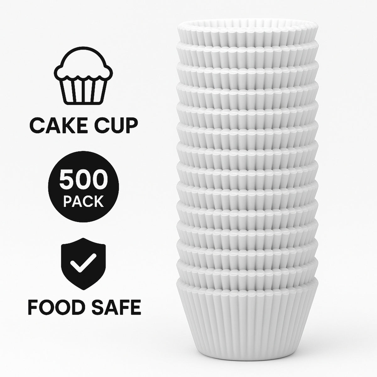 REGENT CAKE CUPS WHITE IN SHRINK TUBE LARGE 500PK, 55X37.5MM