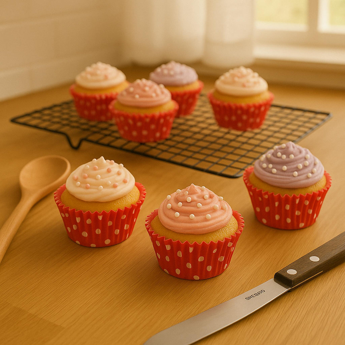 REGENT CAKE CUPS RED WITH WHITE DOTS 50PK, 50MM DIAX32.5MM