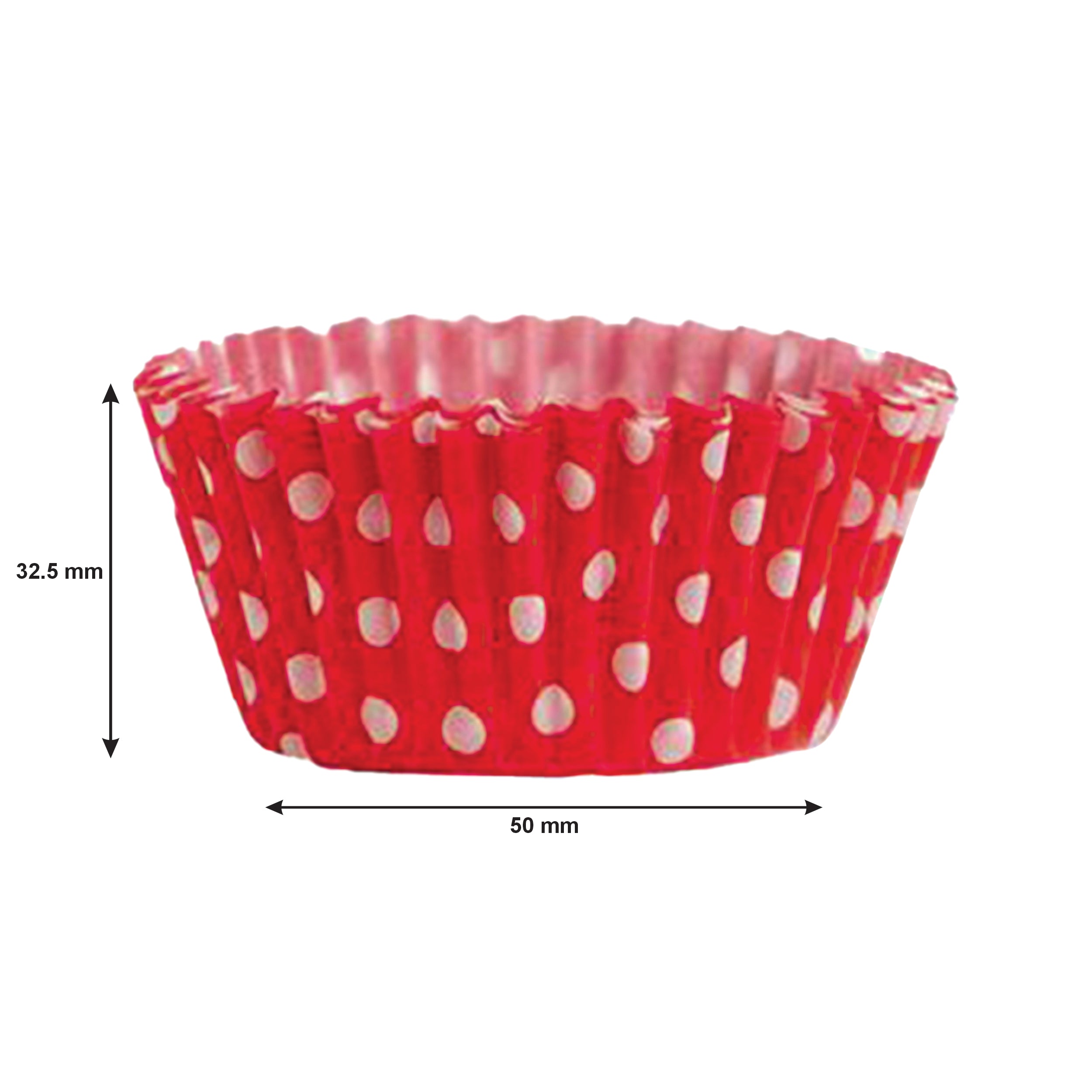 REGENT CAKE CUPS RED WITH WHITE DOTS 50PK, 50MM DIAX32.5MM