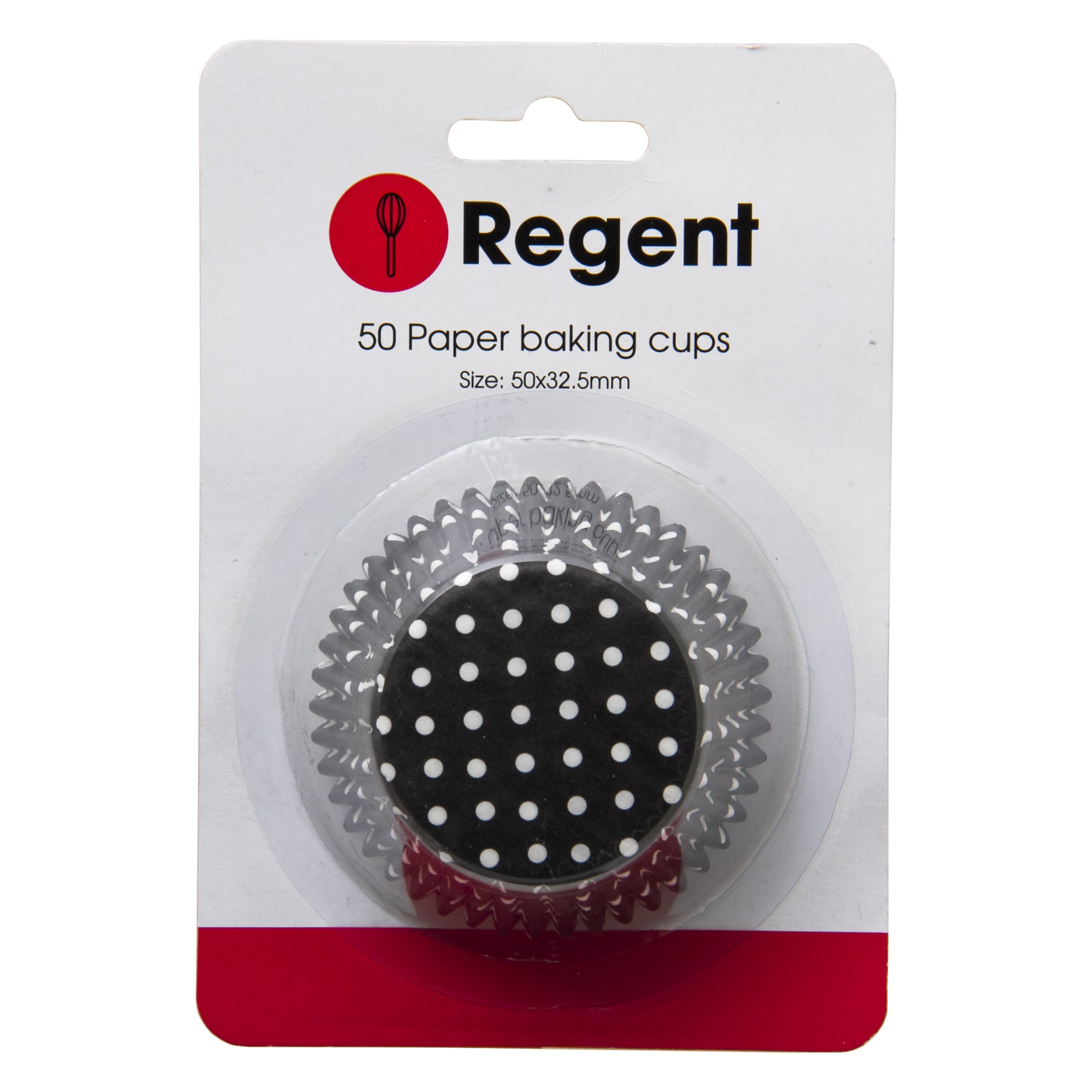 REGENT CAKE CUPS BLACK WITH WHITE DOTS 50PK, 50MM DIAX32.5MM