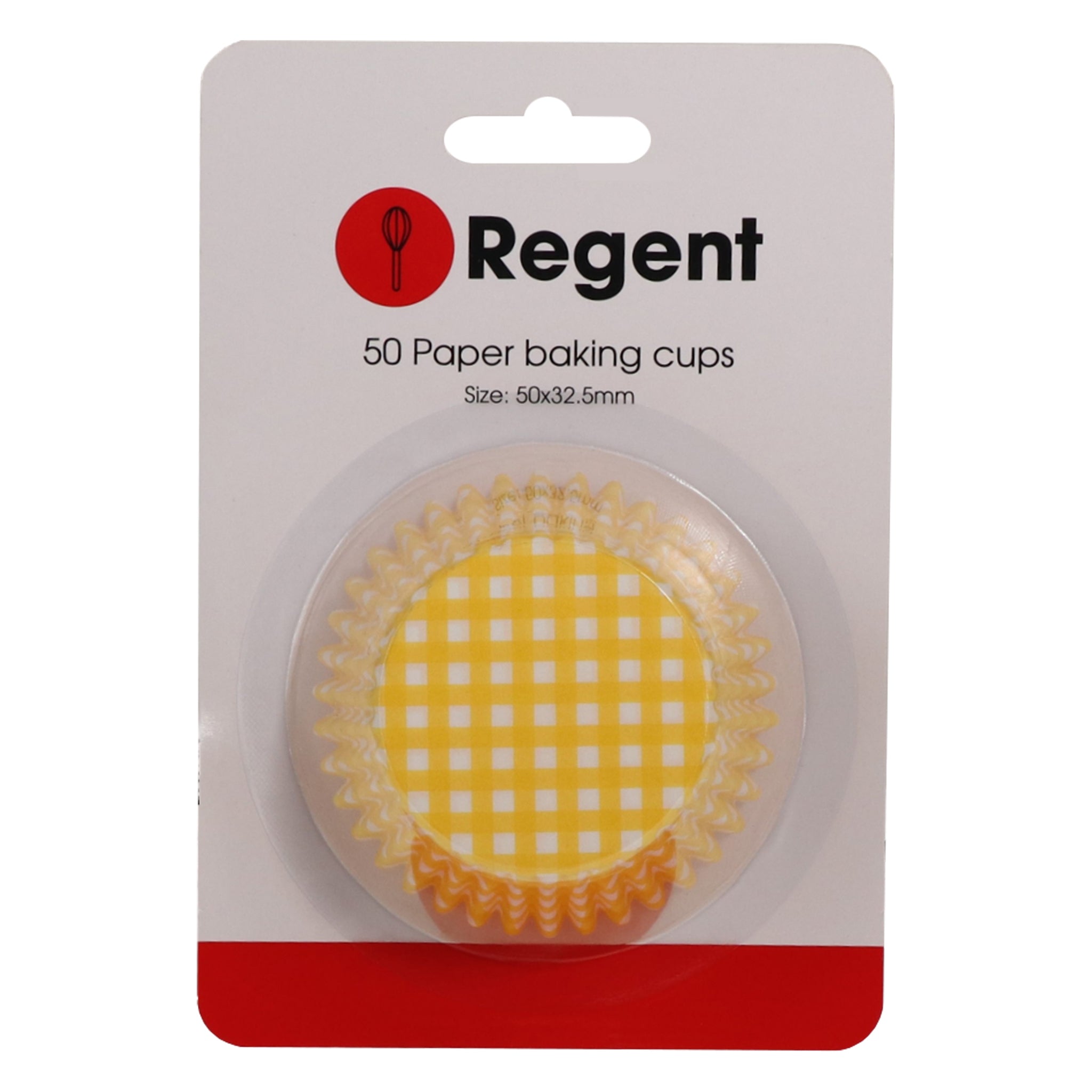 REGENT CAKE CUPS YELLOW AND WHITE CHECK 50PK, 50X32.5MM