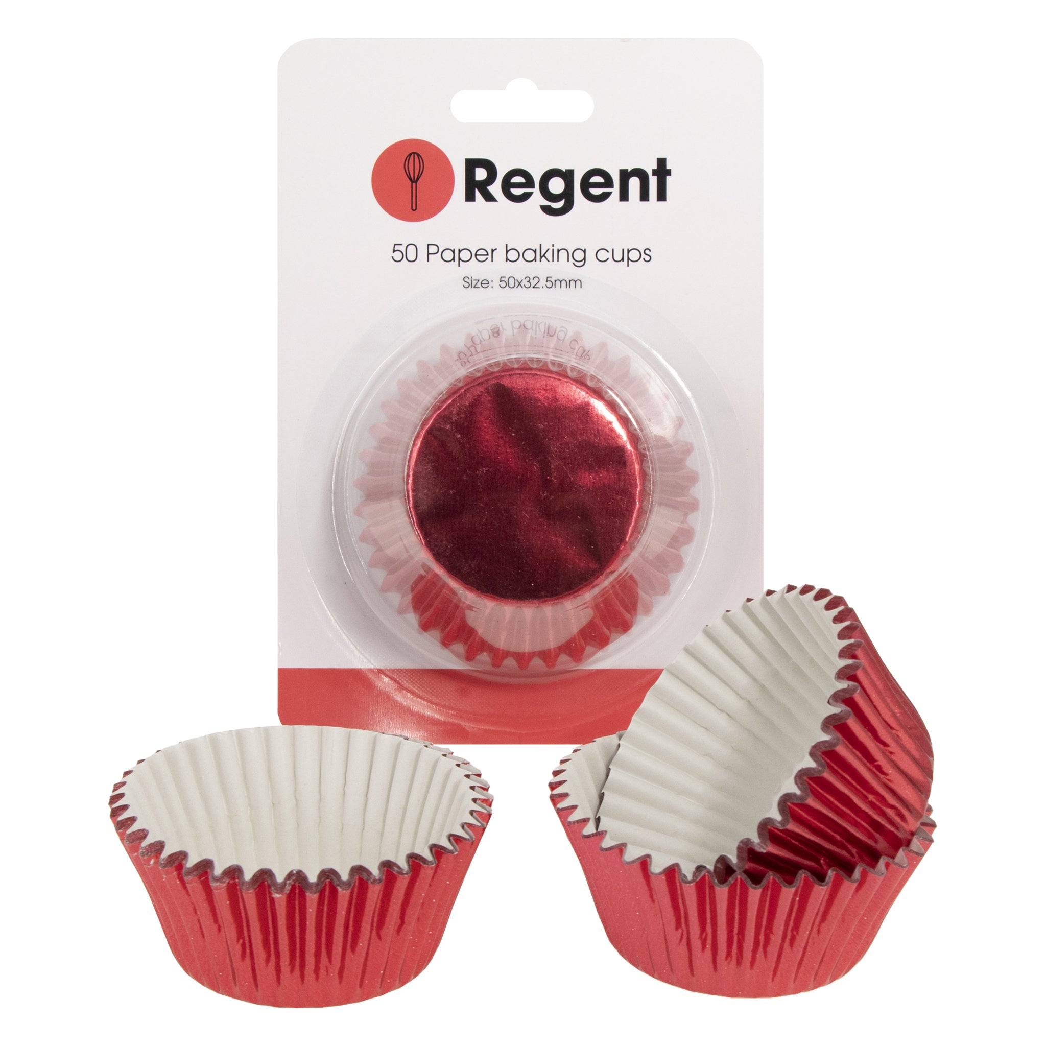 REGENT CAKE CUPS METALLIC RED FOIL 50PK, 50X32.5MM