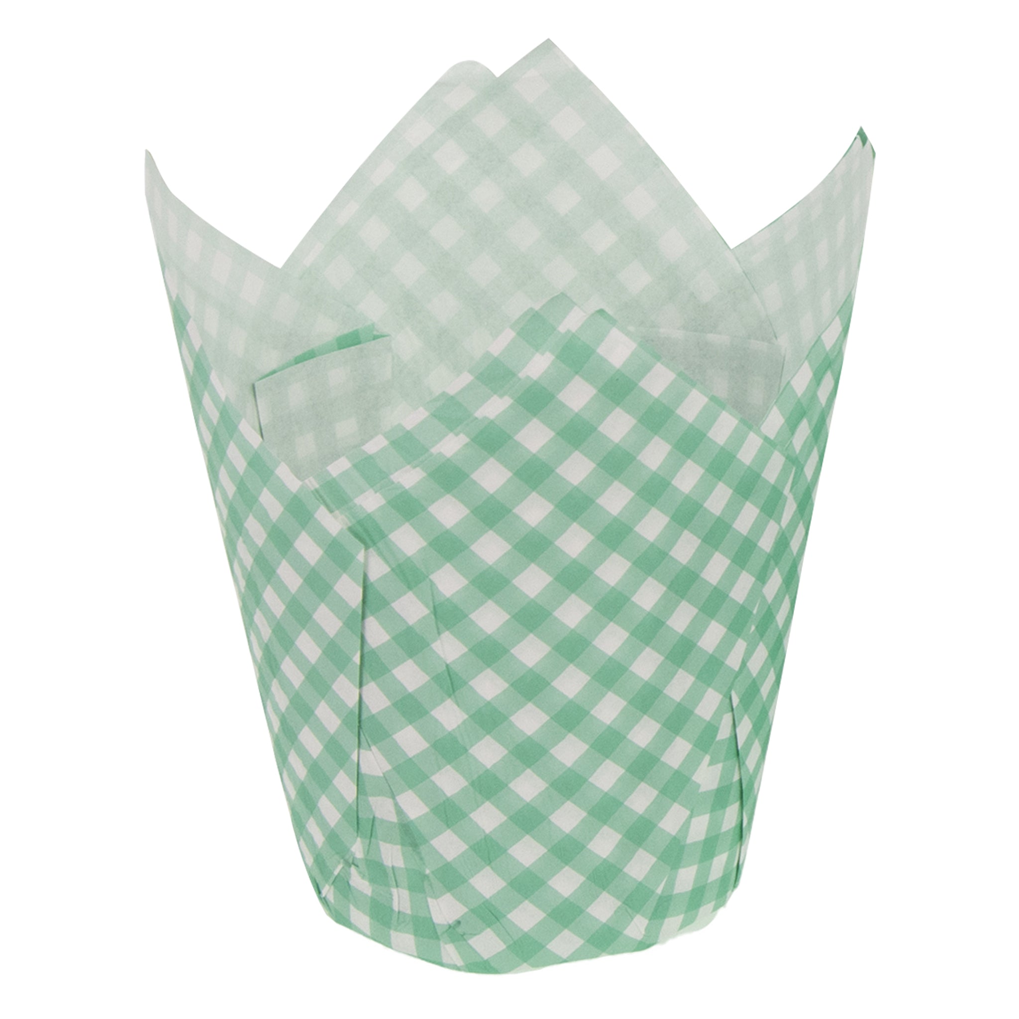 REGENT TULIP MUFFIN CUPS TURQUOISE WITH WHITE CHECKS GREASE PROOF PAPER 25PK, 80/50MM DIA
