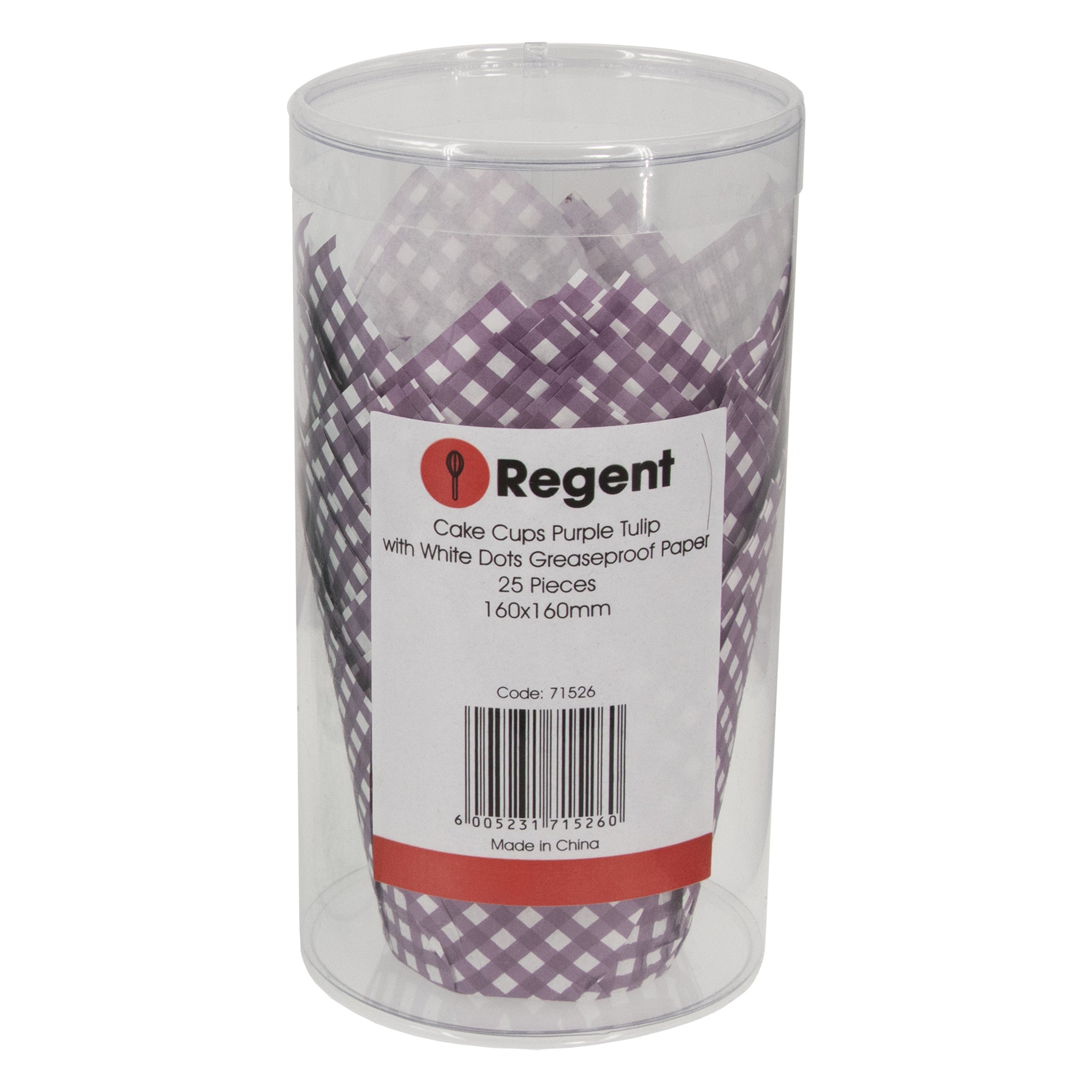 REGENT TULIP MUFFIN CUPS PURPLE WITH WHITE CHECKS GREASE PROOF PAPER 25PK, 80/50MM DIA