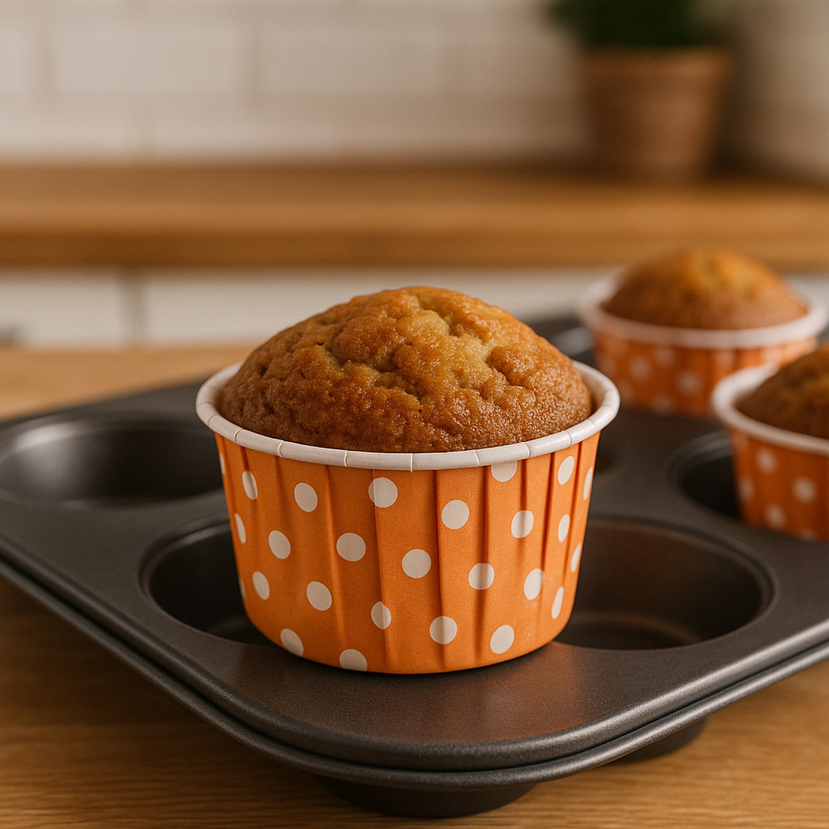 REGENT CUPCAKE CUPS ORANGE WITH WHITE DOTS PET LINED 25PK, 50/70MM DIAX39MM