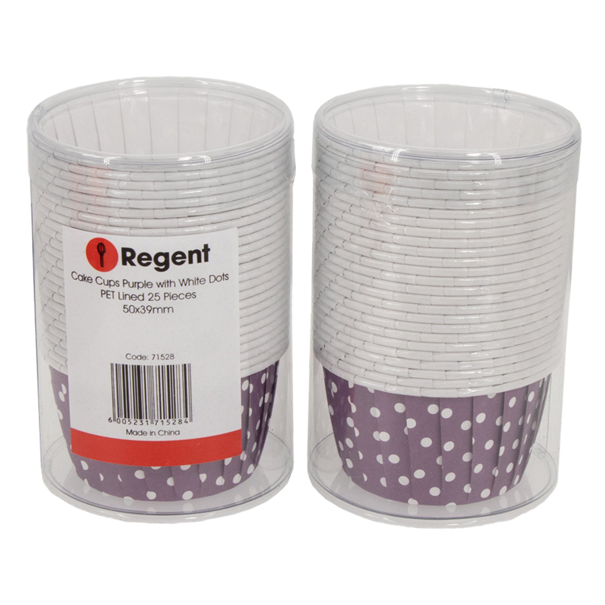 REGENT CUPCAKE CUPS PURPLE WITH WHITE DOTS PET LINED 25PK, 70MM DIAX35MM
