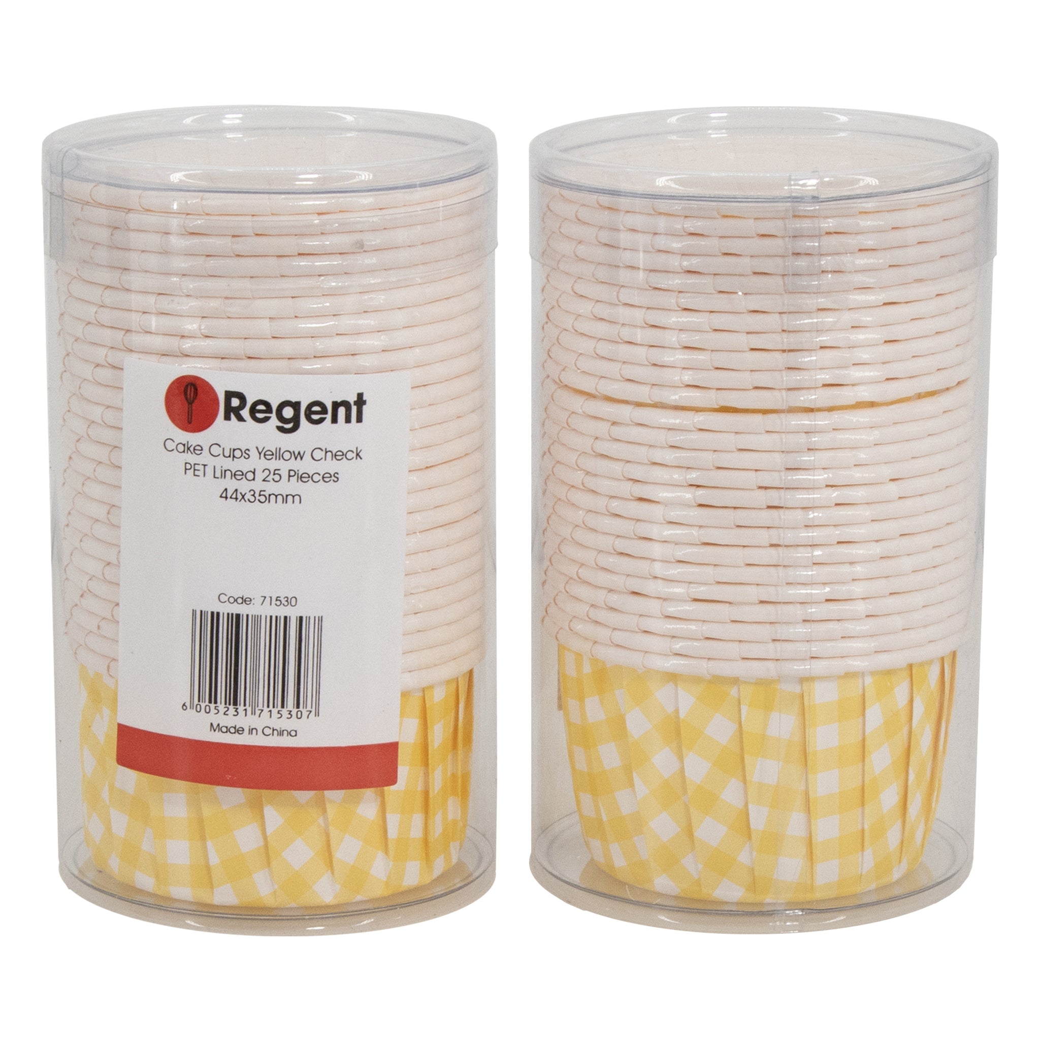 REGENT CAKE/ICE CREAM CUPS YELLOW CHECK PET LINED 25PK, 55MM DIAX35MM