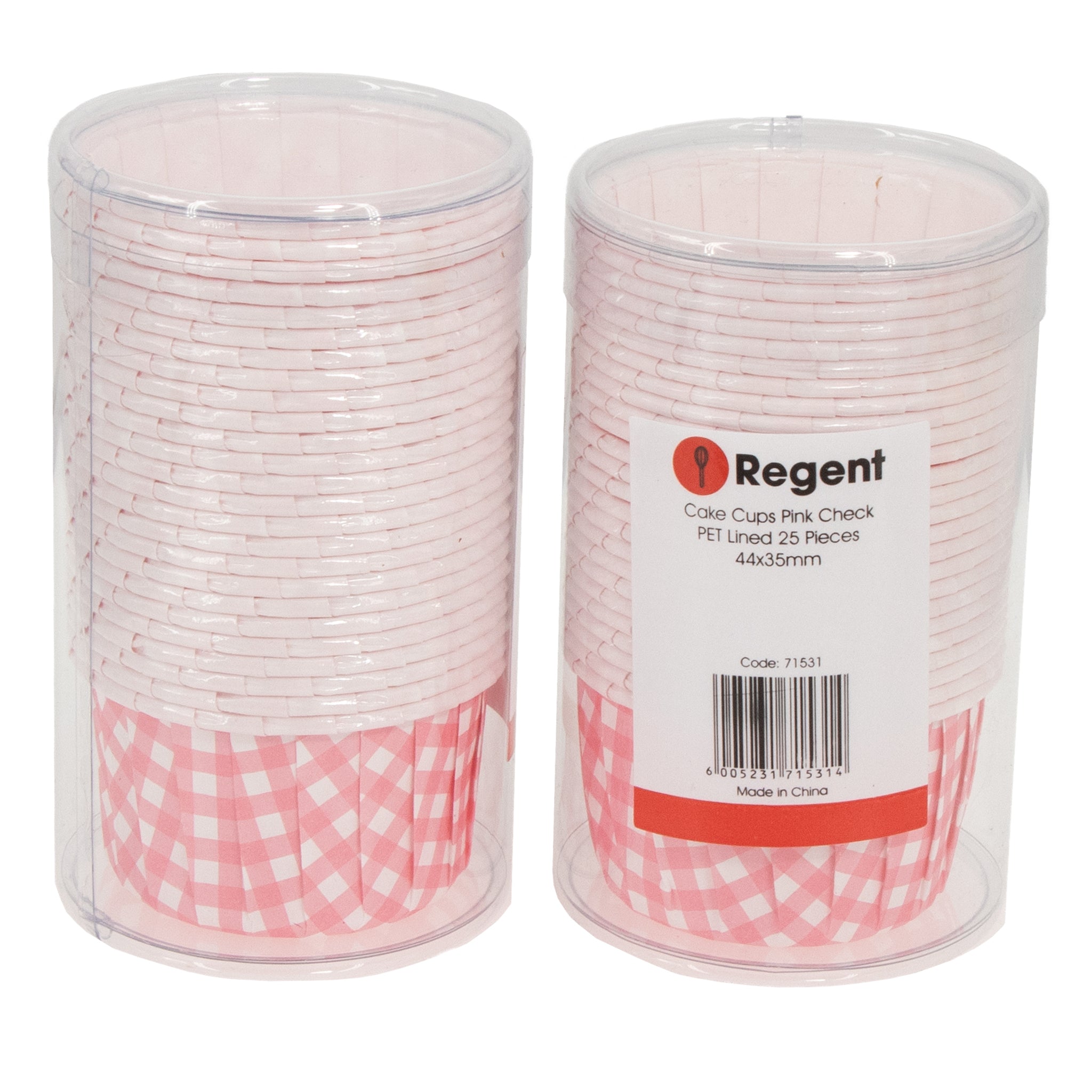 REGENT CAKE/ICE CREAM CUPS PINK CHECK PET LINED 25PK, 55MM DIAX35MM