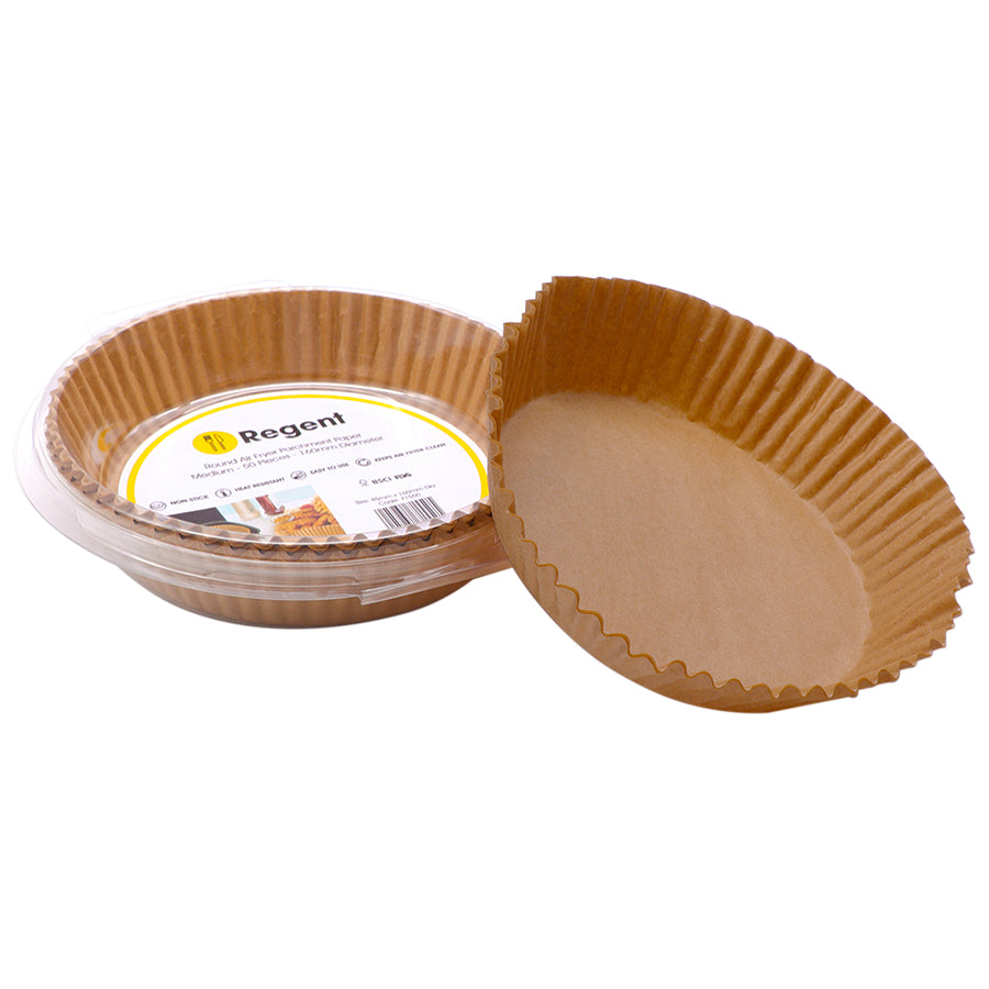 REGENT AIR FRYER ROUND PARCHMENT PAPER LINERS IN PVC BOX 50PK, 160MM DIA