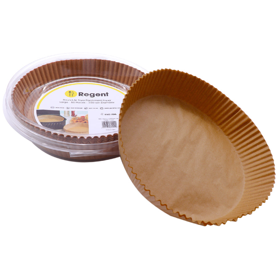 REGENT AIR FRYER ROUND PARCHMENT PAPER LINERS IN PVC BOX 50PK, 200MM DIA