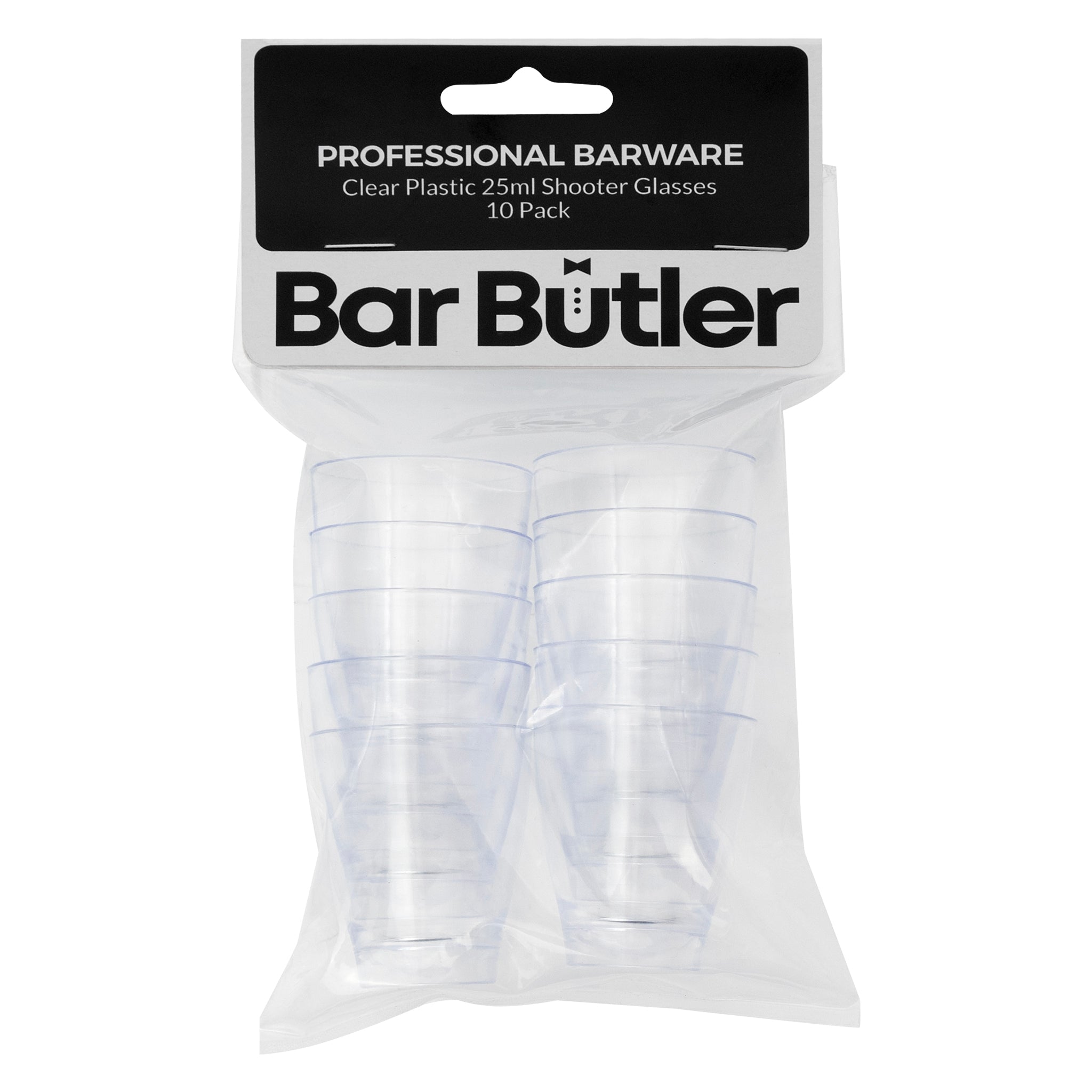 BAR BUTLER CLEAR PLASTIC SHOT GLASSES 25ML 10PK, 35MM DIA
