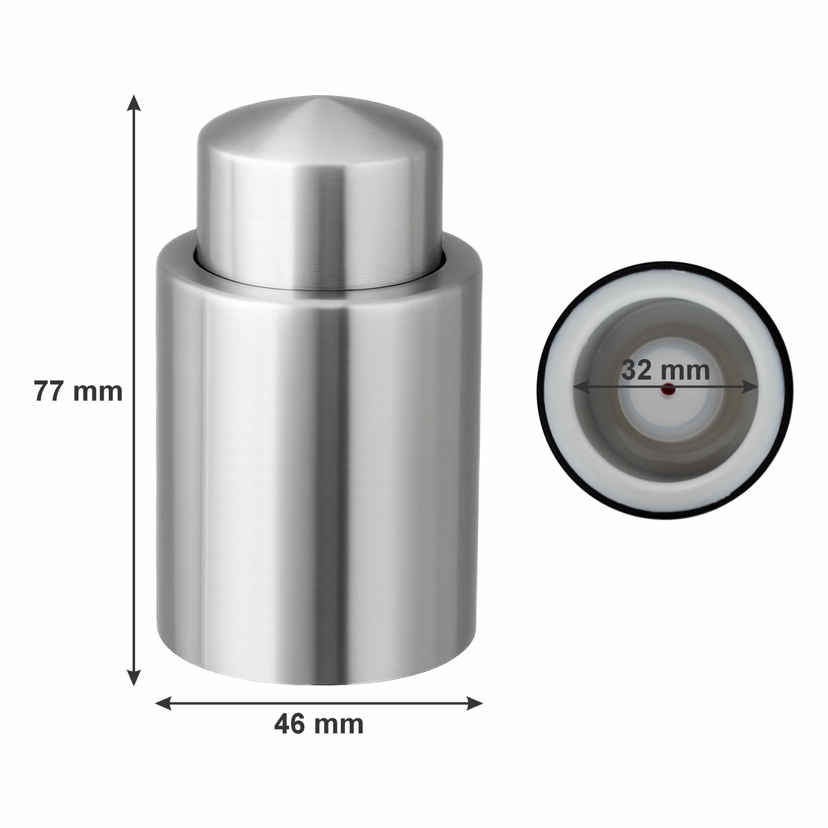 BAR BUTLER VACUUM WINE STOPPER STAINLESS STEEL, 32MM INNER DIA
