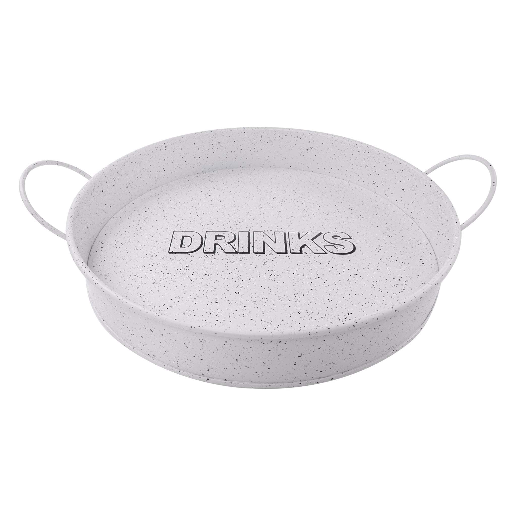 BAR BUTLER BAR TRAY WHITE MOTTLED BLACK, 370MM DIA
