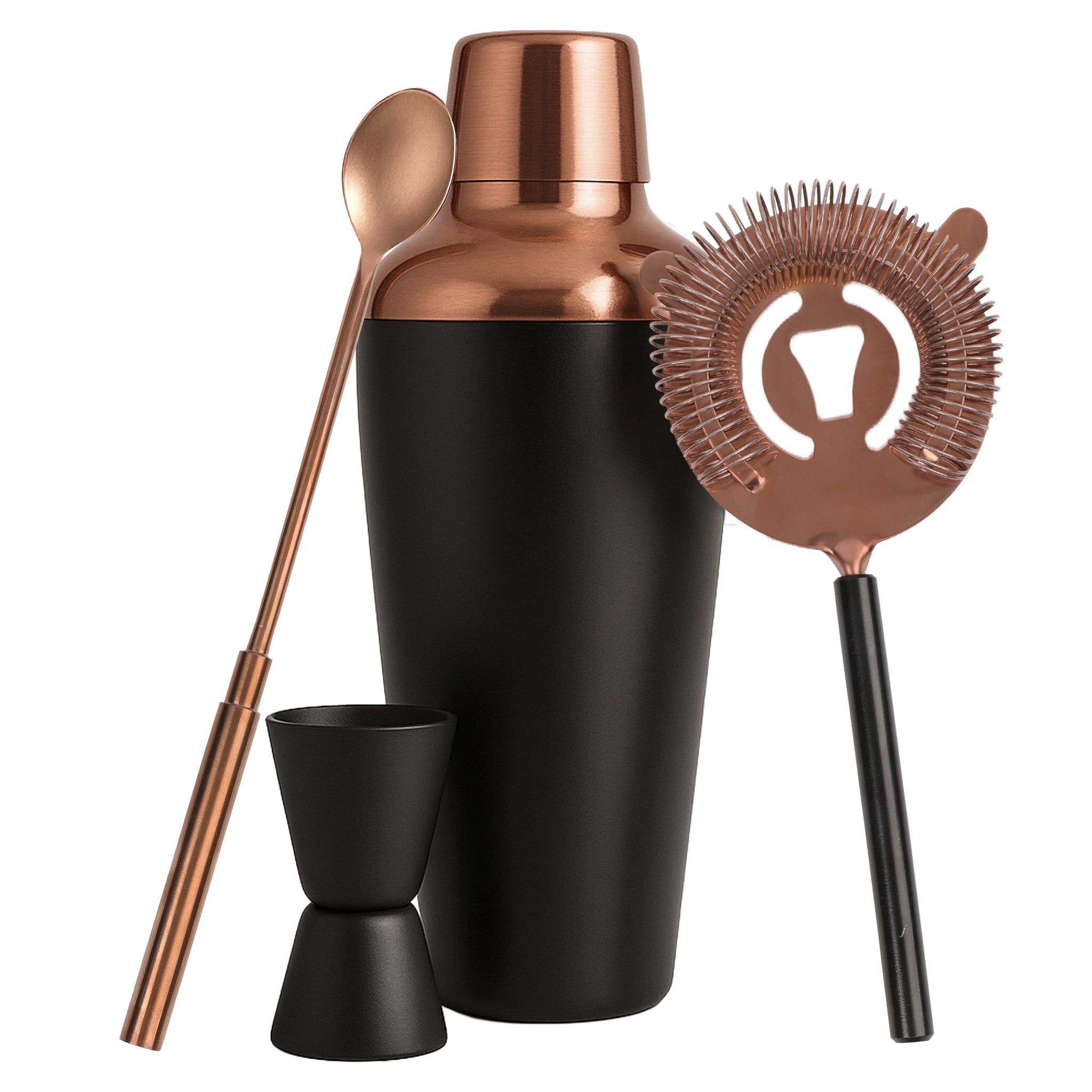 BAR BUTLER MATTE BLACK COCKTAIL AND ROSE GOLD SHAKER 4PCS SET