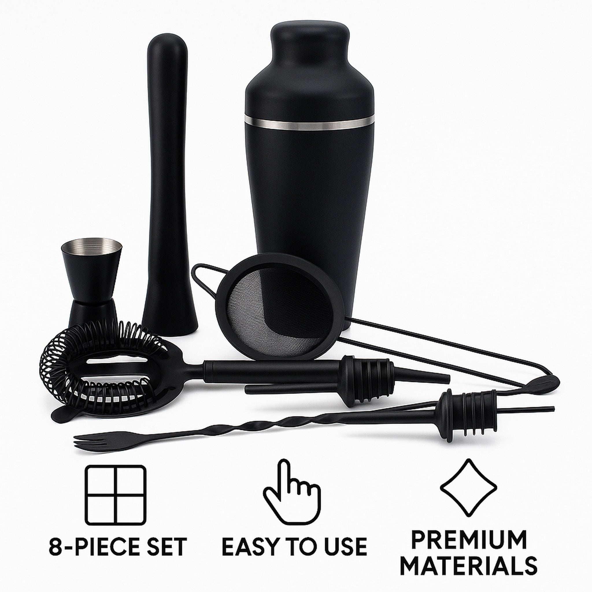 BAR BUTLER COCKTAIL BAR SHAKER ST STEEL MATTE BLACK 8PCS SET
