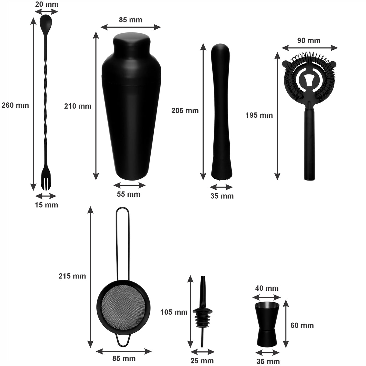 BAR BUTLER COCKTAIL BAR SHAKER ST STEEL MATTE BLACK 8PCS SET