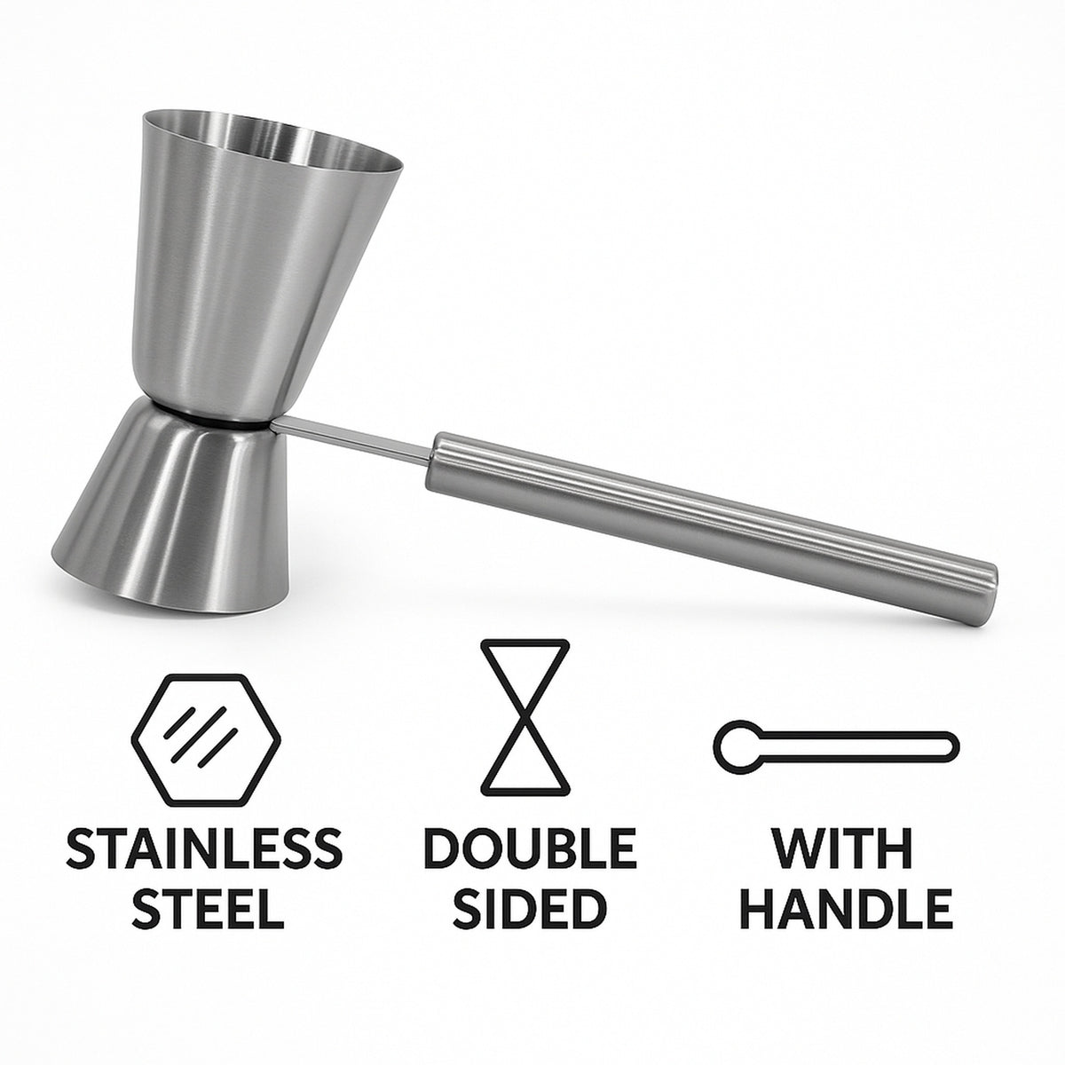 BAR BUTLER DOUBLE TOT MEASURE WITH HANDLE ST STEEL, 25ML/50ML