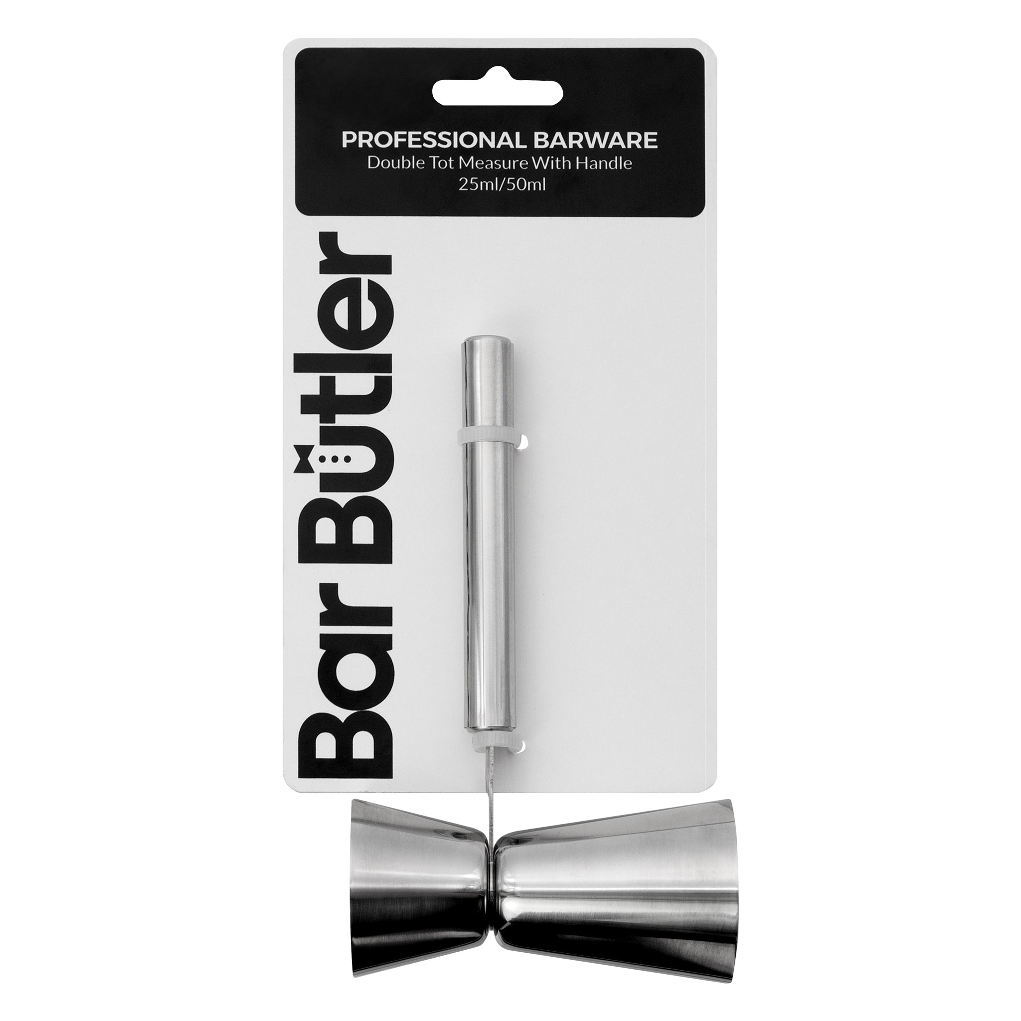 BAR BUTLER DOUBLE TOT MEASURE WITH HANDLE ST STEEL, 25ML/50ML