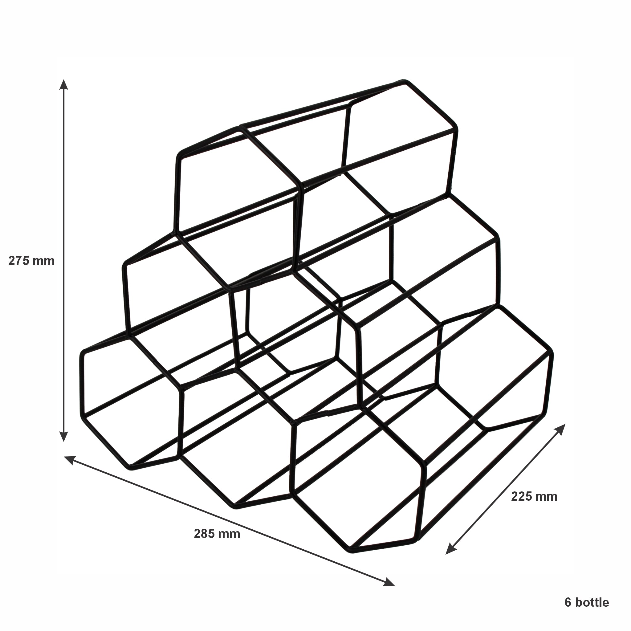 BAR BUTLER GEOMETRIC HEXAGON 6 BOTTLE BLACK WINE RACK
