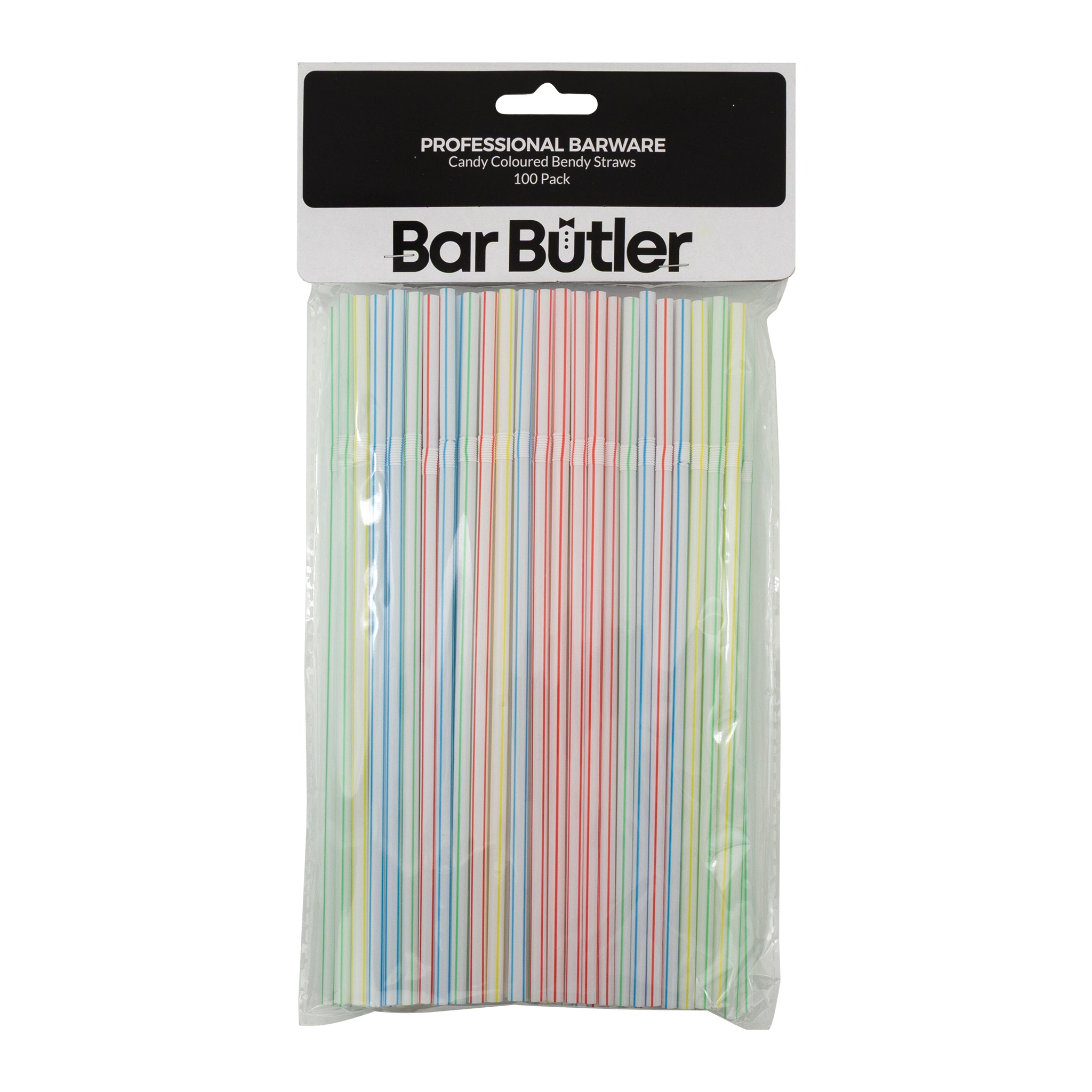 BAR BUTLER STRAWS BENDY CANDY COLOURED 5MM, 100PK
