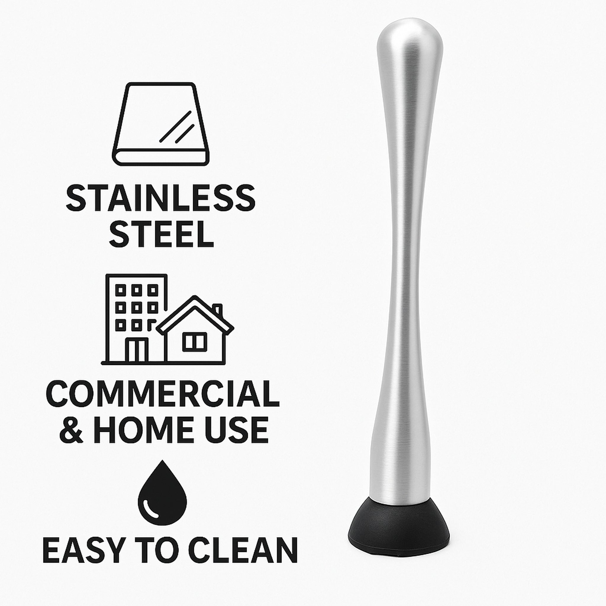 BAR BUTLER MUDDLER ST STEEL WITH BLACK NETTED HEAD