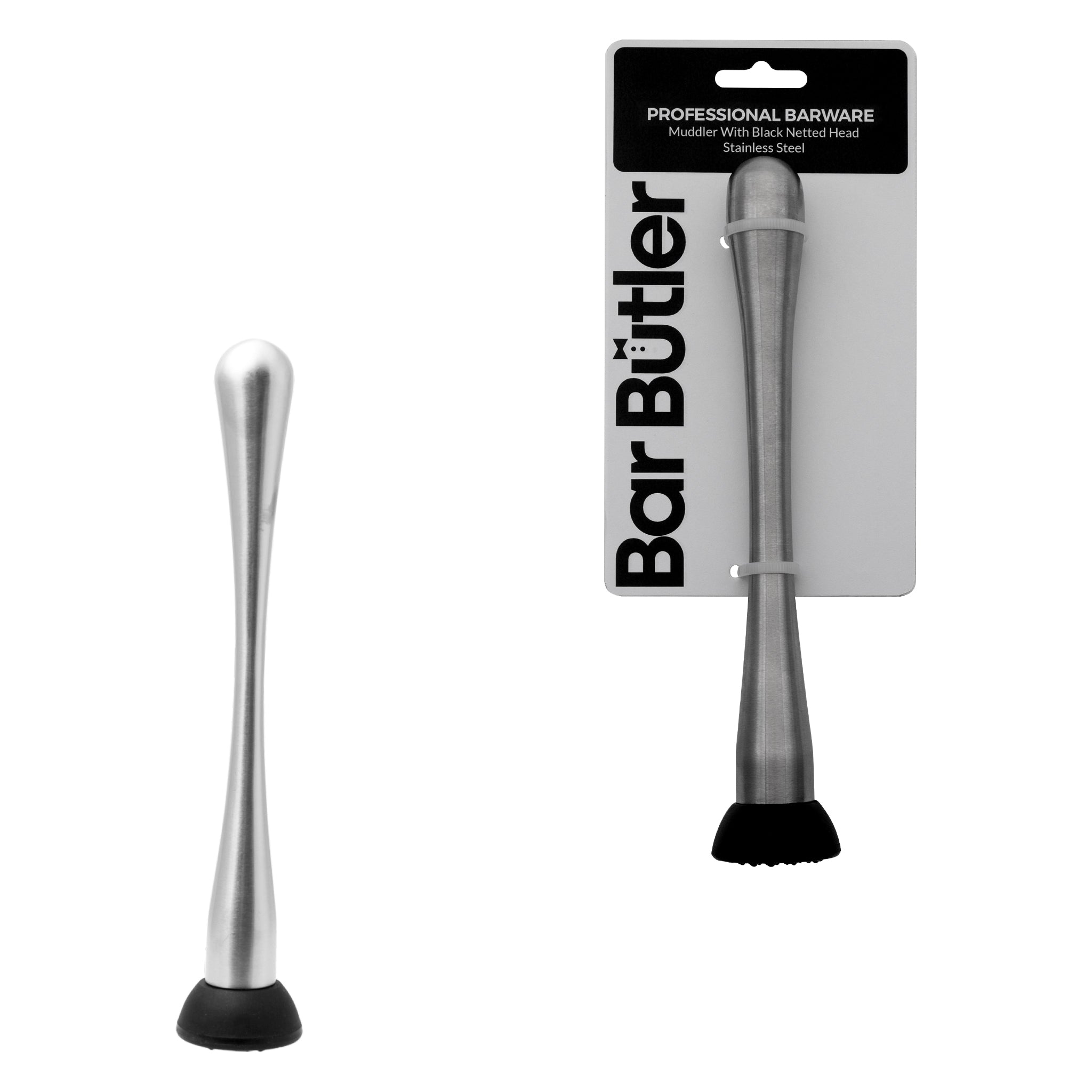 BAR BUTLER MUDDLER ST STEEL WITH BLACK NETTED HEAD