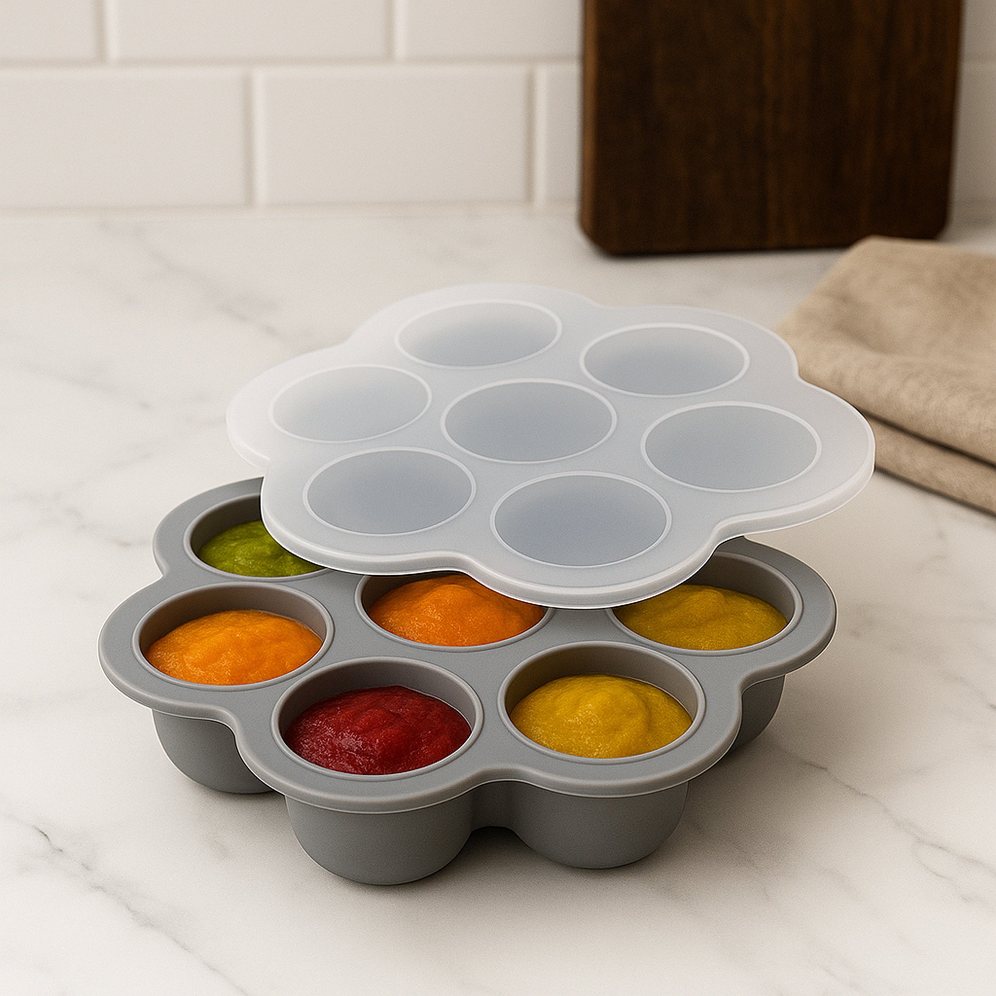 BAR BUTLER GREY SILICONE 10 ICE/BABY FOOD MOULDS WITH COVER