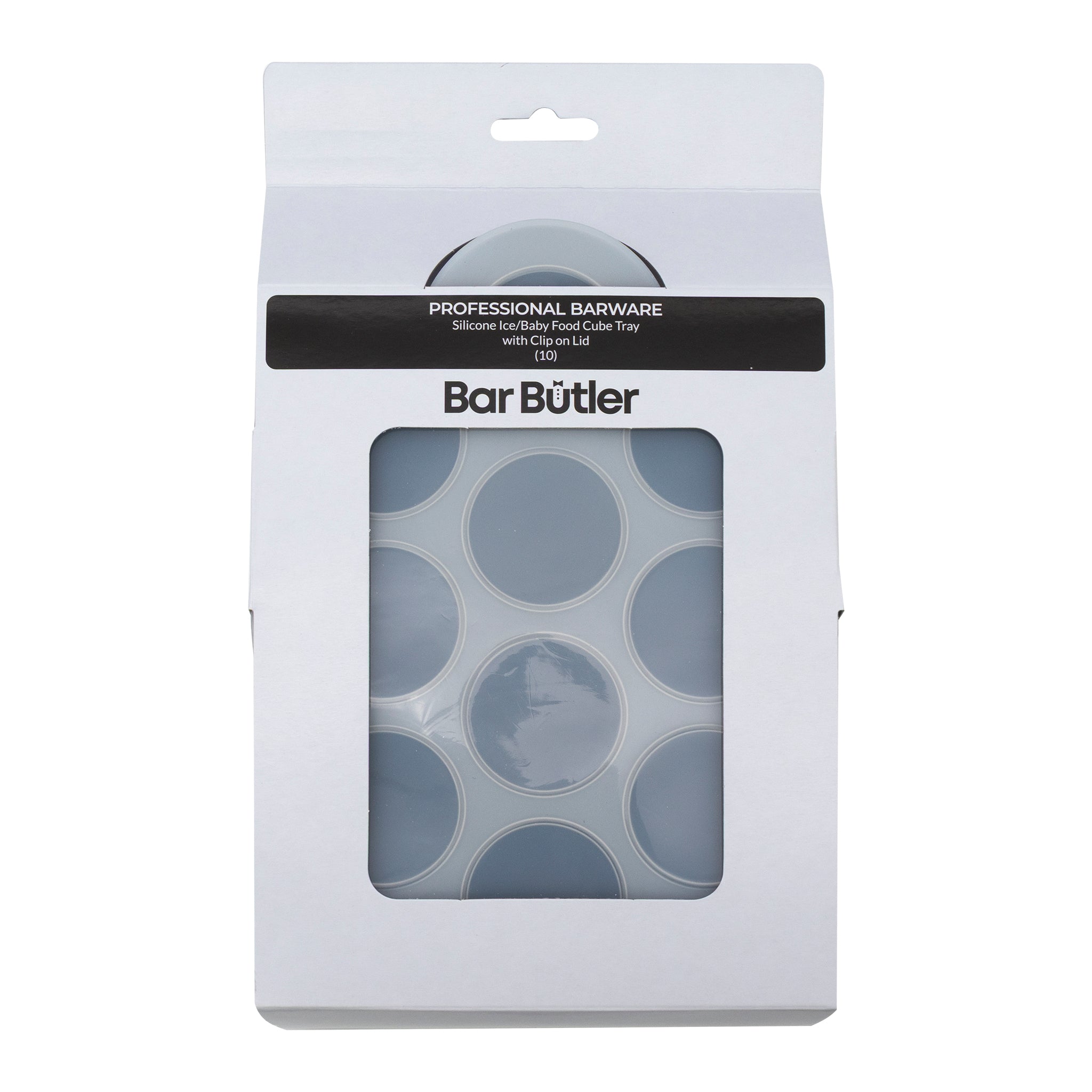 BAR BUTLER GREY SILICONE 10 ICE/BABY FOOD MOULDS WITH COVER