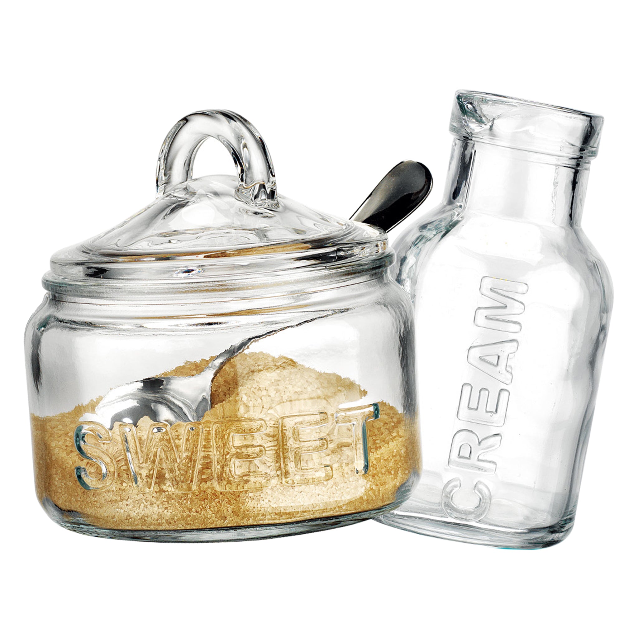 REGENT GLASS SUGAR BOWL 540ML & CREAMER 340ML WITH SPOON 3PCS SET