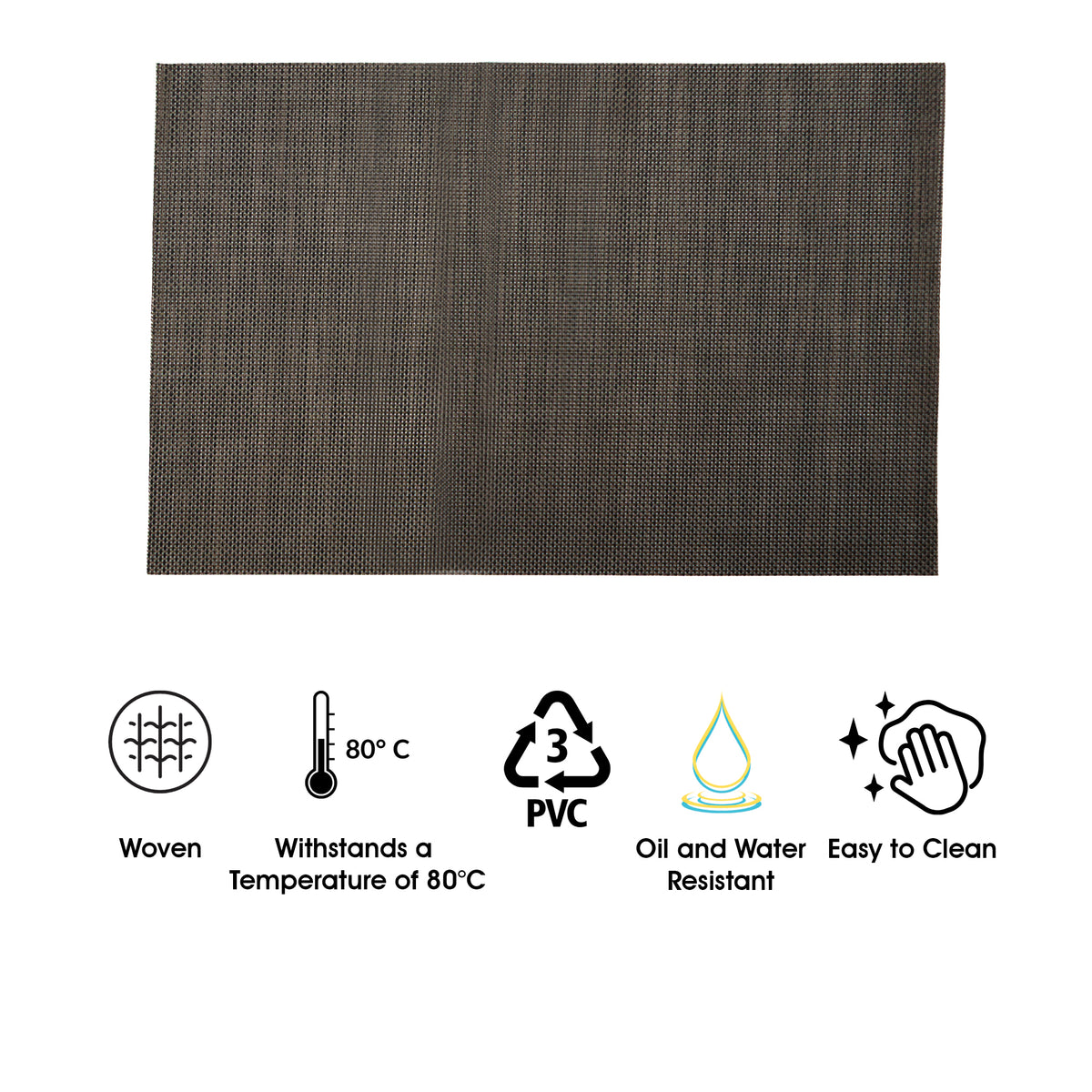 REGENT PLACE MATS WOVEN PVC NEW CAMEL/BLACK 4PK ROLL, 300X450MM