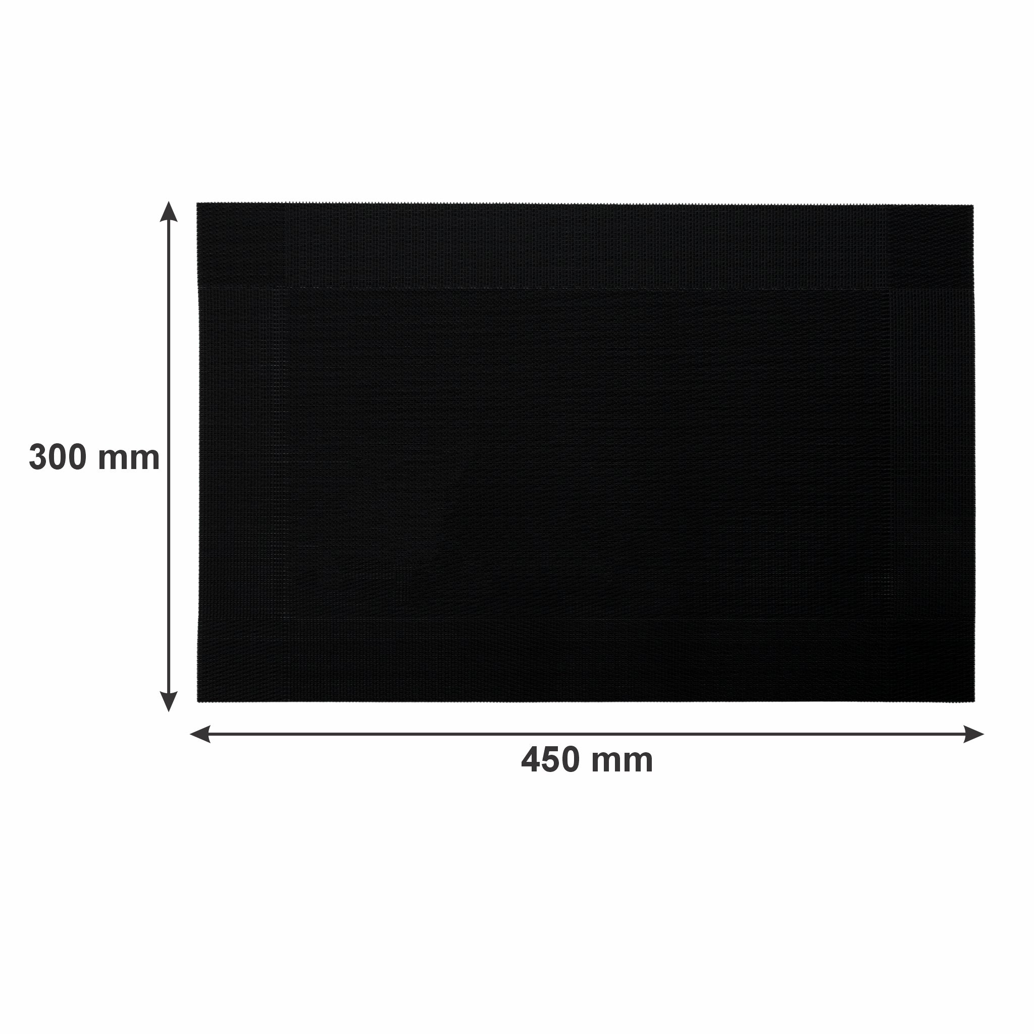 REGENT PLACE MATS WOVEN PVC BLACK WITH BORDER 4PK ROLL, 300xX450MM