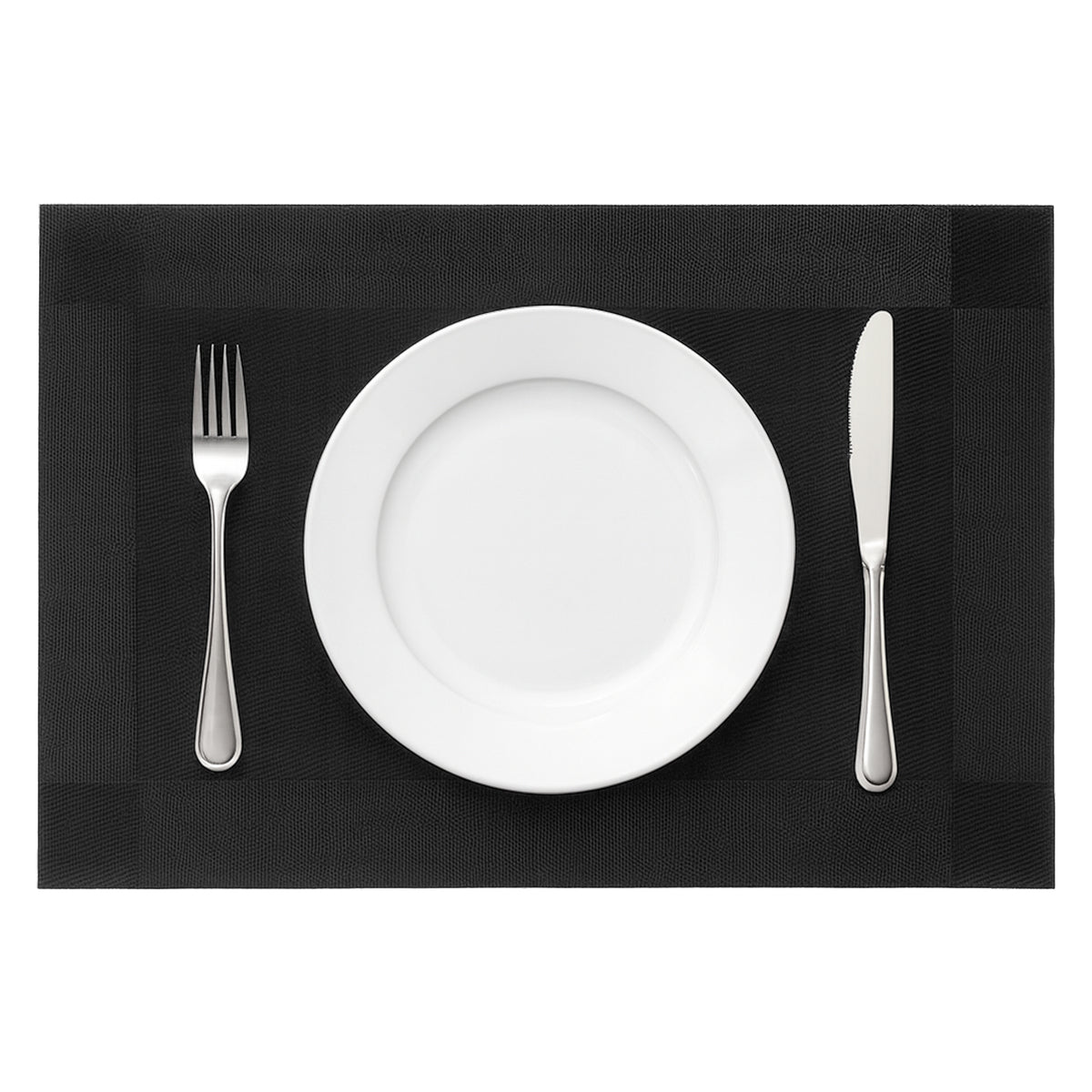 REGENT PLACE MATS WOVEN PVC BLACK WITH BORDER 4PK ROLL, 300xX450MM