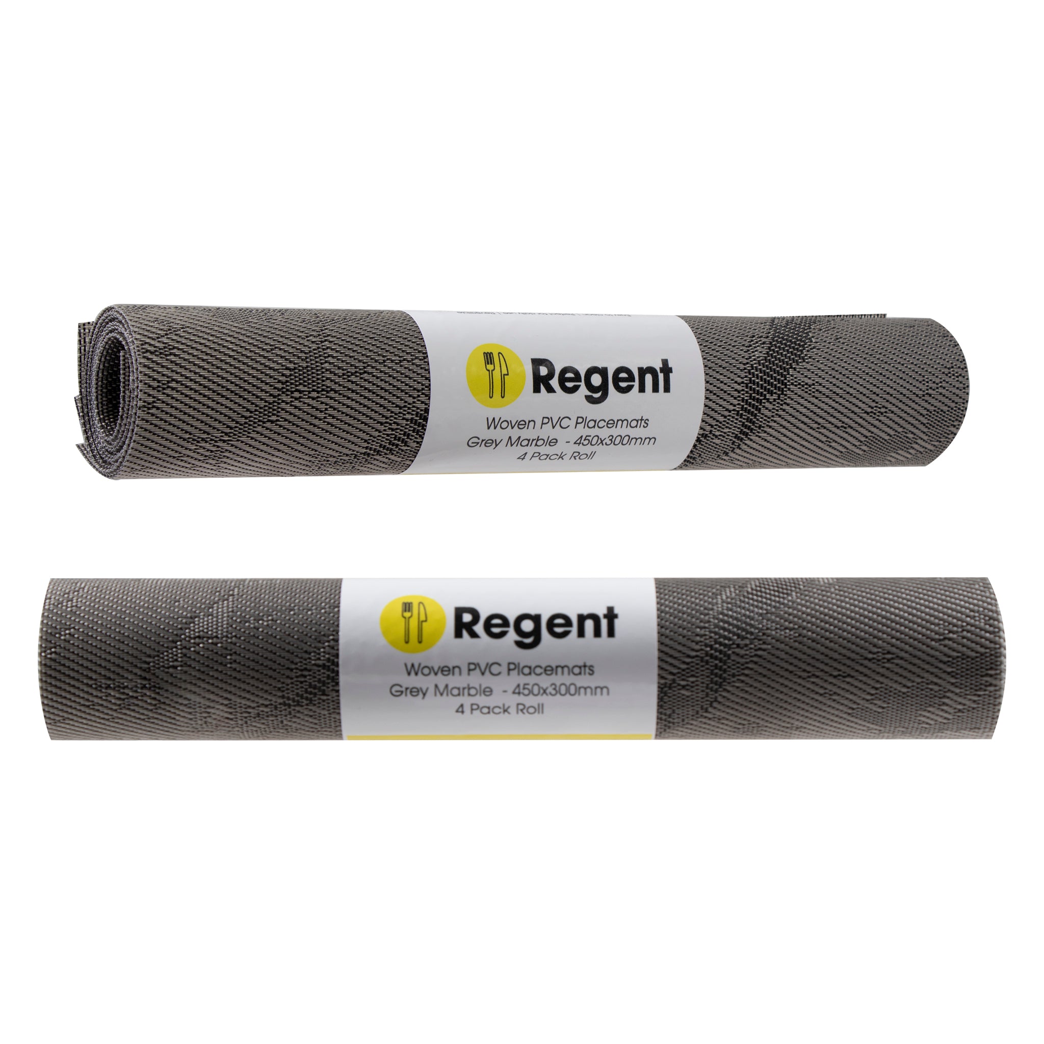 REGENT PLACE MATS WOVEN PVC GREY MARBLE 4PK ROLL, 300X450MM