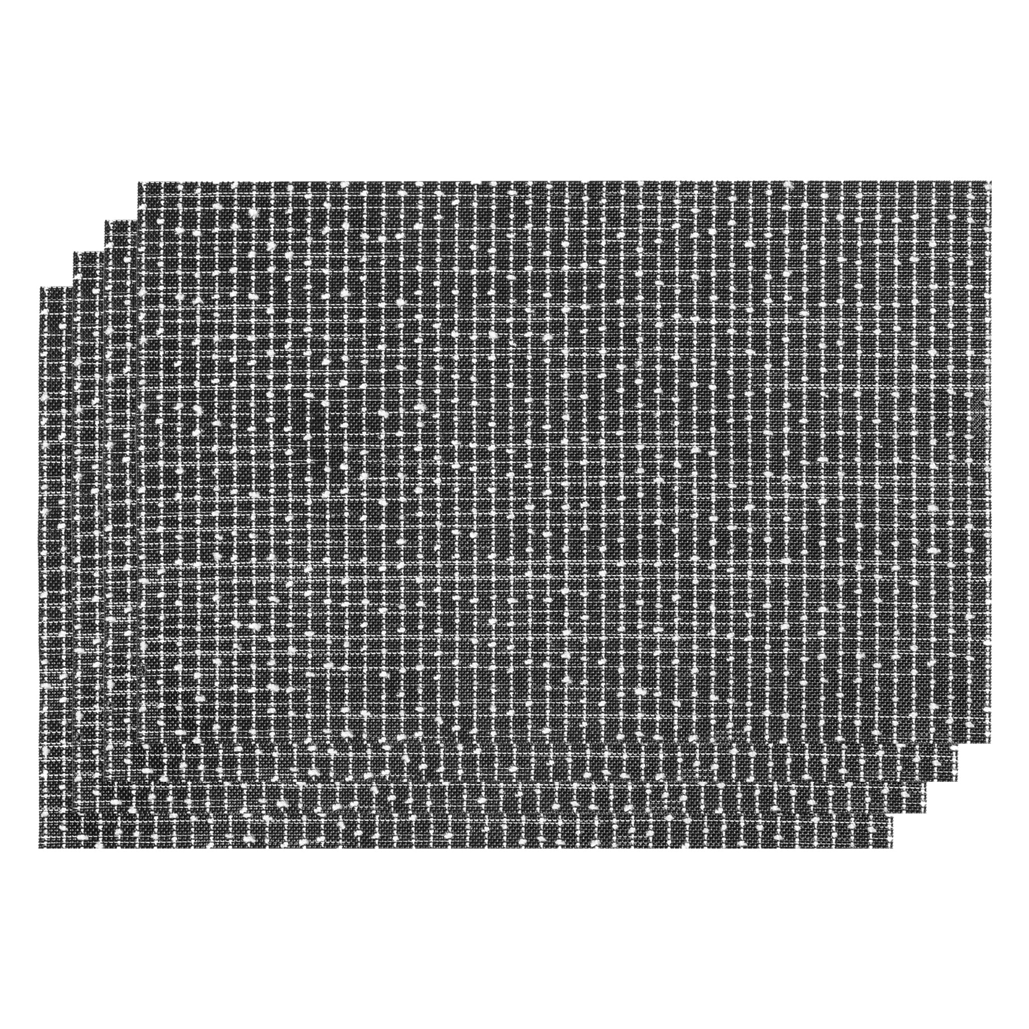 REGENT PLACE MATS WOVEN PVC & COTTON MOTTLED BLACK & WHITE 4PK ROLL, 300X450MM