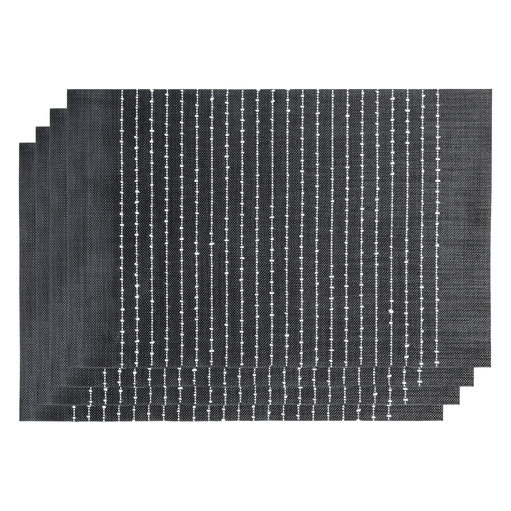 REGENT PLACE MATS WOVEN PVC BLACK WITH WHITE COTTON STRIPES 4PK ROLL, 300X450MM