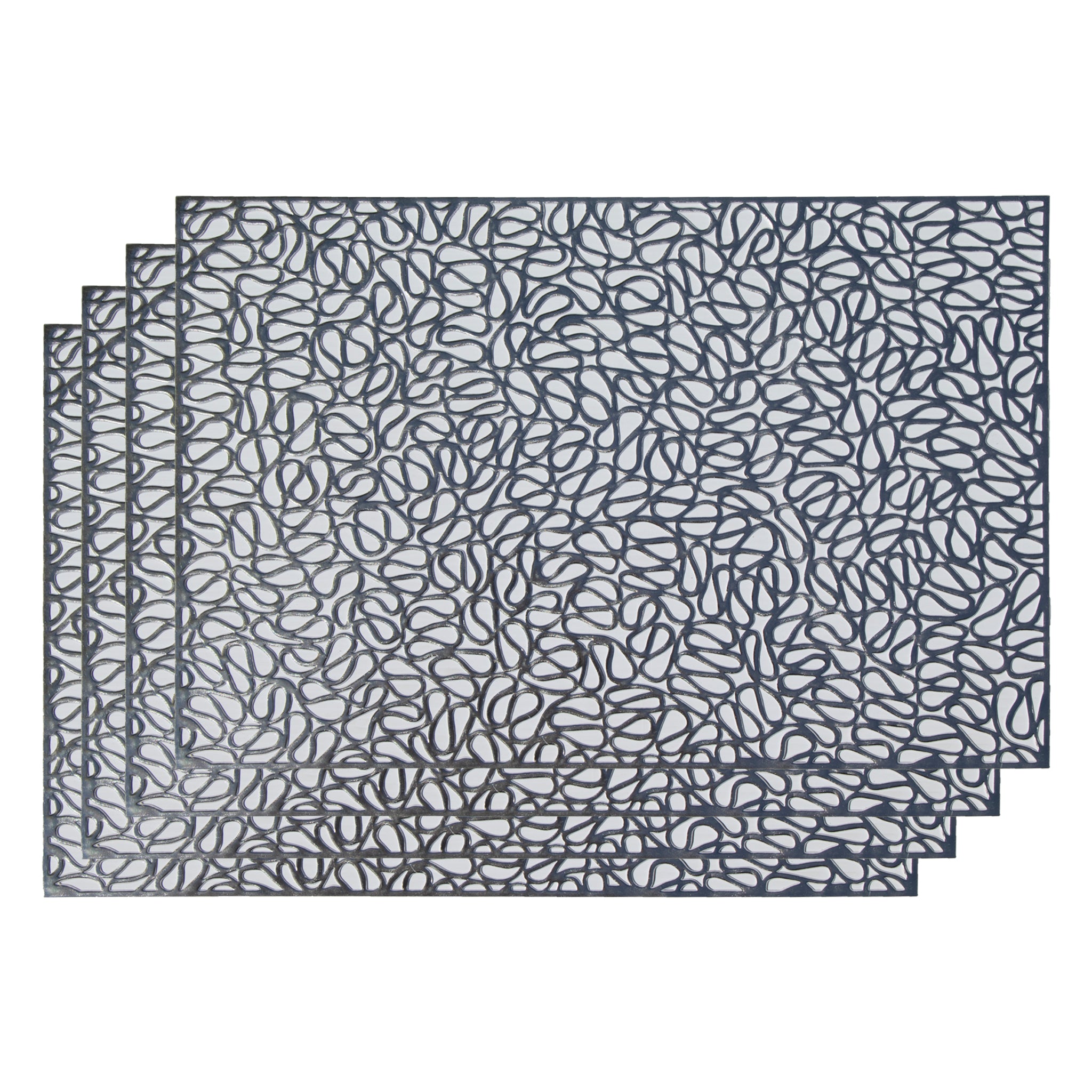 REGENT PLACE MATS PRESSED SILVER PVC 4PK ROLL, 300X450MM