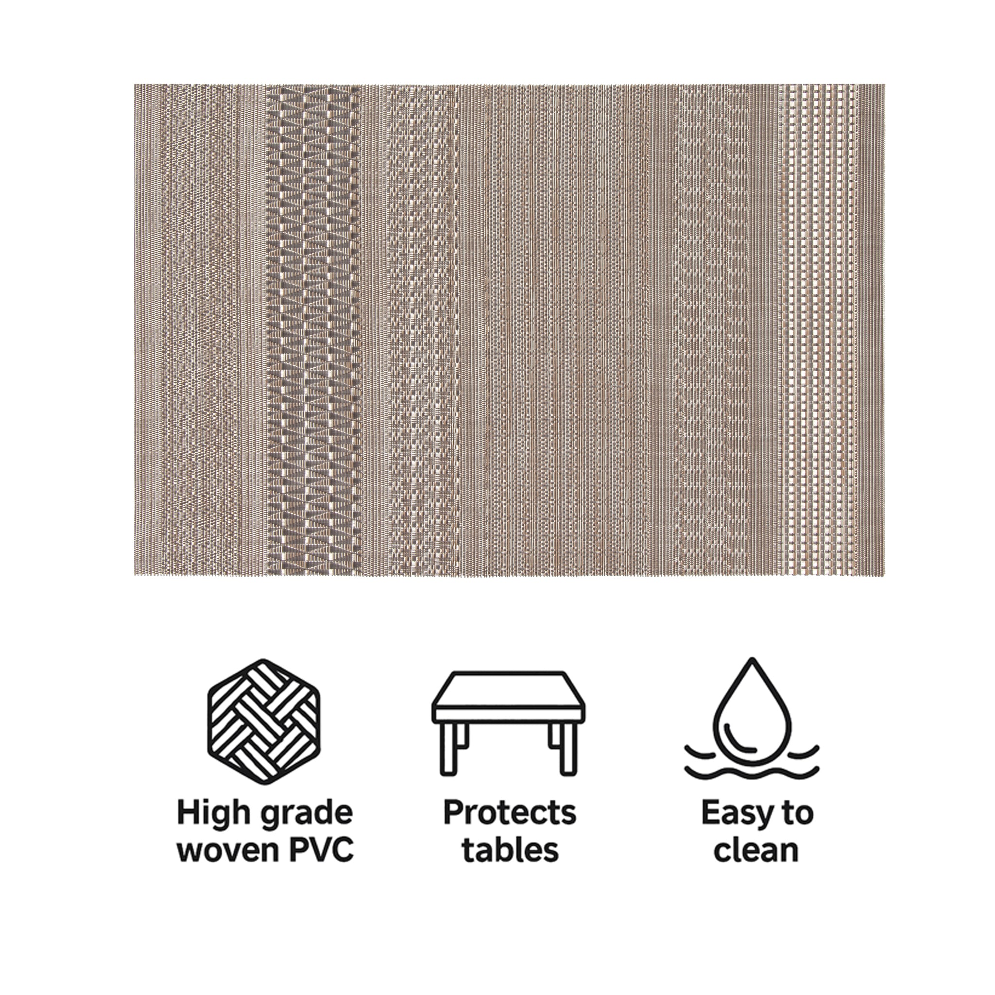 REGENT PLACE MATS WOVEN PVC DESERT SAND 4PK ROLL, 300X450MM
