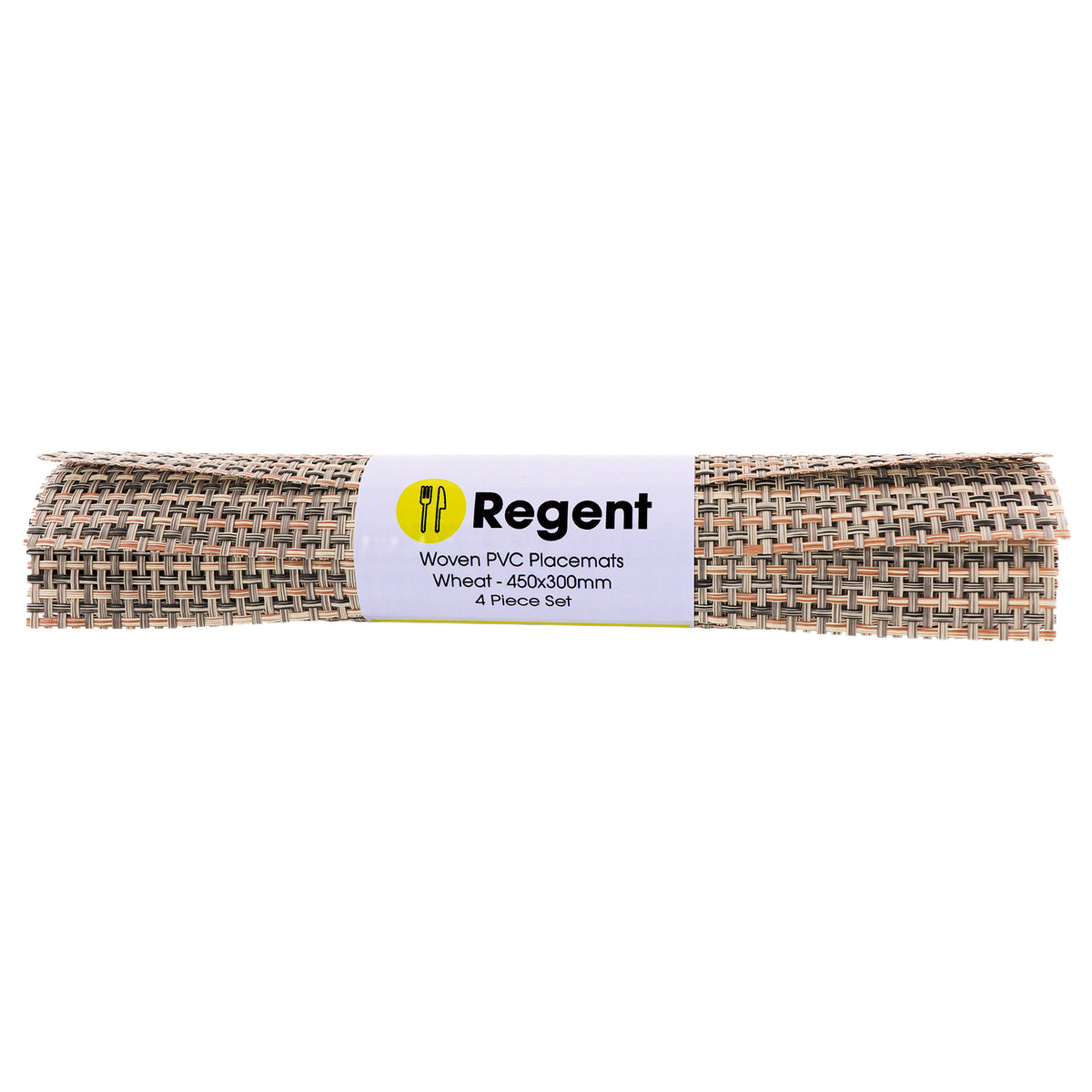 REGENT PLACE MATS WOVEN PVC WHEAT 4PK ROLL, 300X450MM
