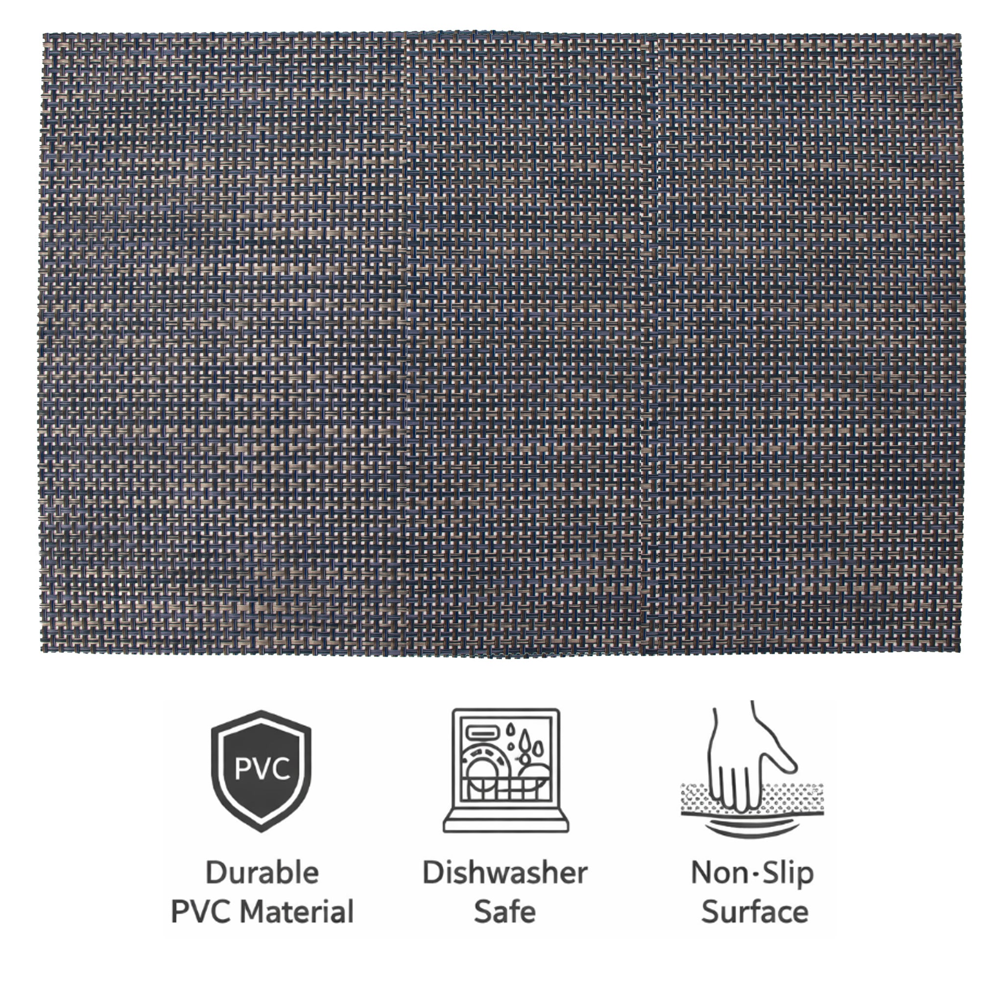 REGENT PLACE MATS WOVEN PVC BLUE/GREY 4PK, 300X450MM