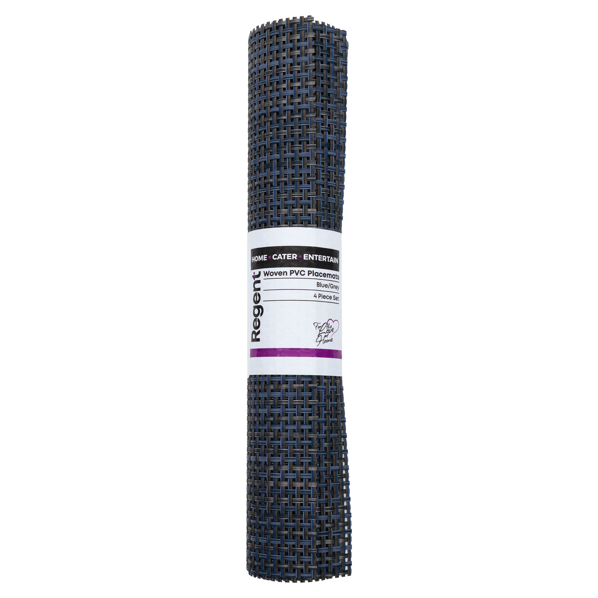 REGENT PLACE MATS WOVEN PVC BLUE/GREY 4PK, 300X450MM