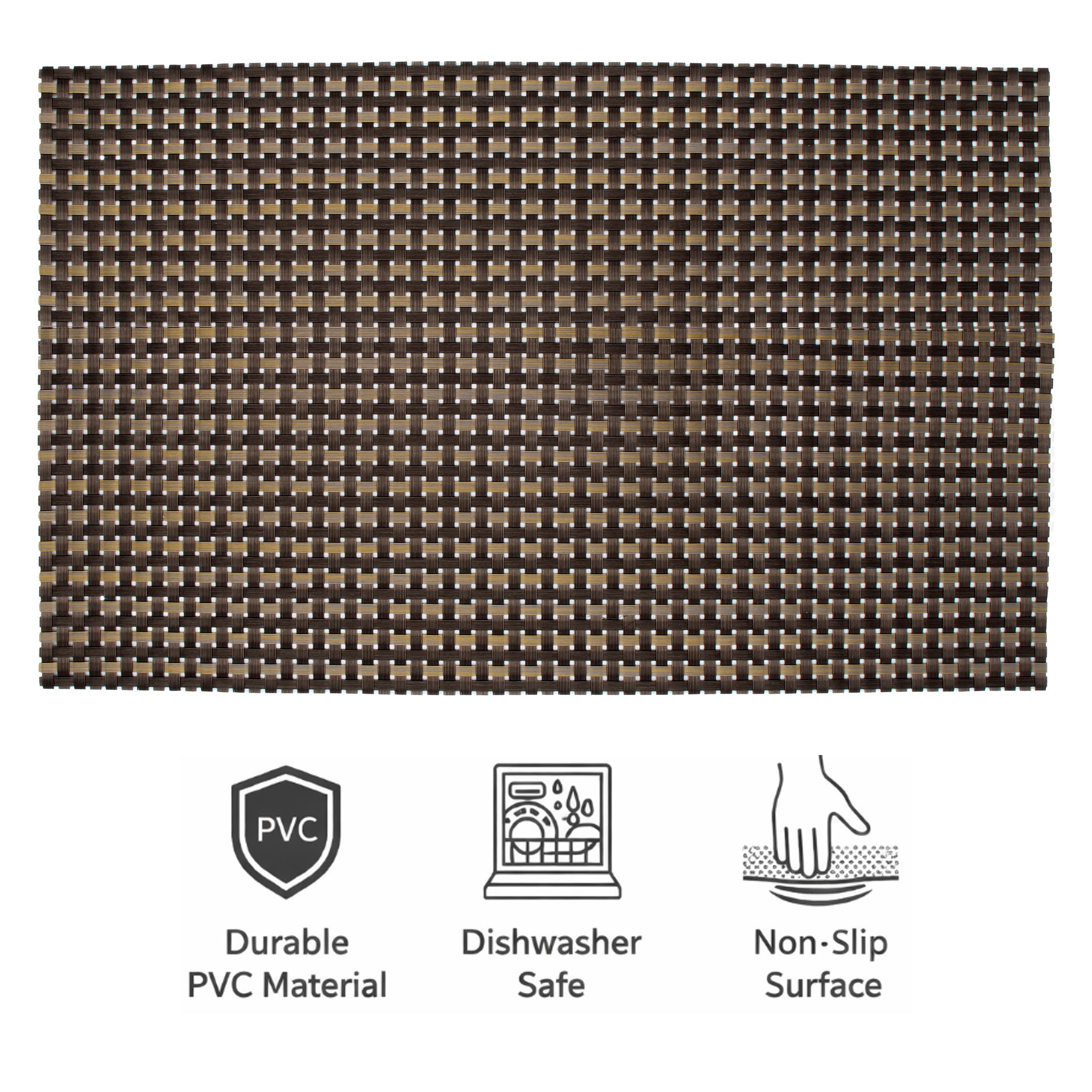 REGENT PLACE MATS WOVEN PVC GOLD/BLACK/GREY 4PK, 300X450MM