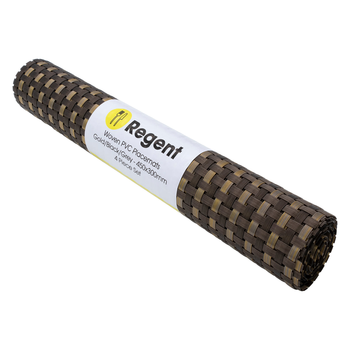 REGENT PLACE MATS WOVEN PVC GOLD/BLACK/GREY 4PK, 300X450MM
