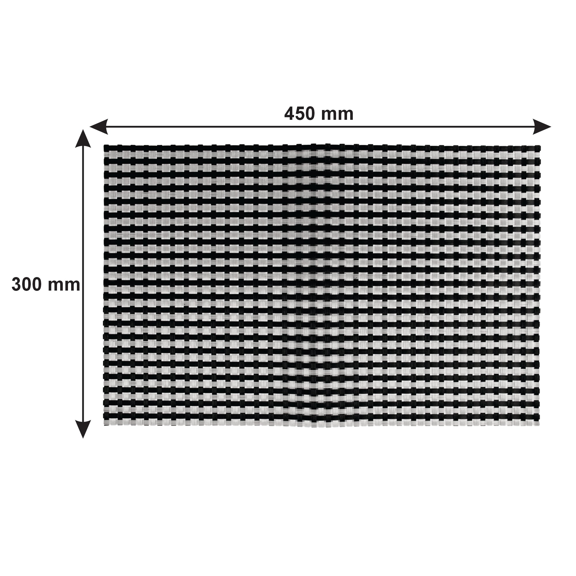 REGENT PLACE MATS WOVEN SILVER/BLACK PVC 4PK ROLL, 300X450MM