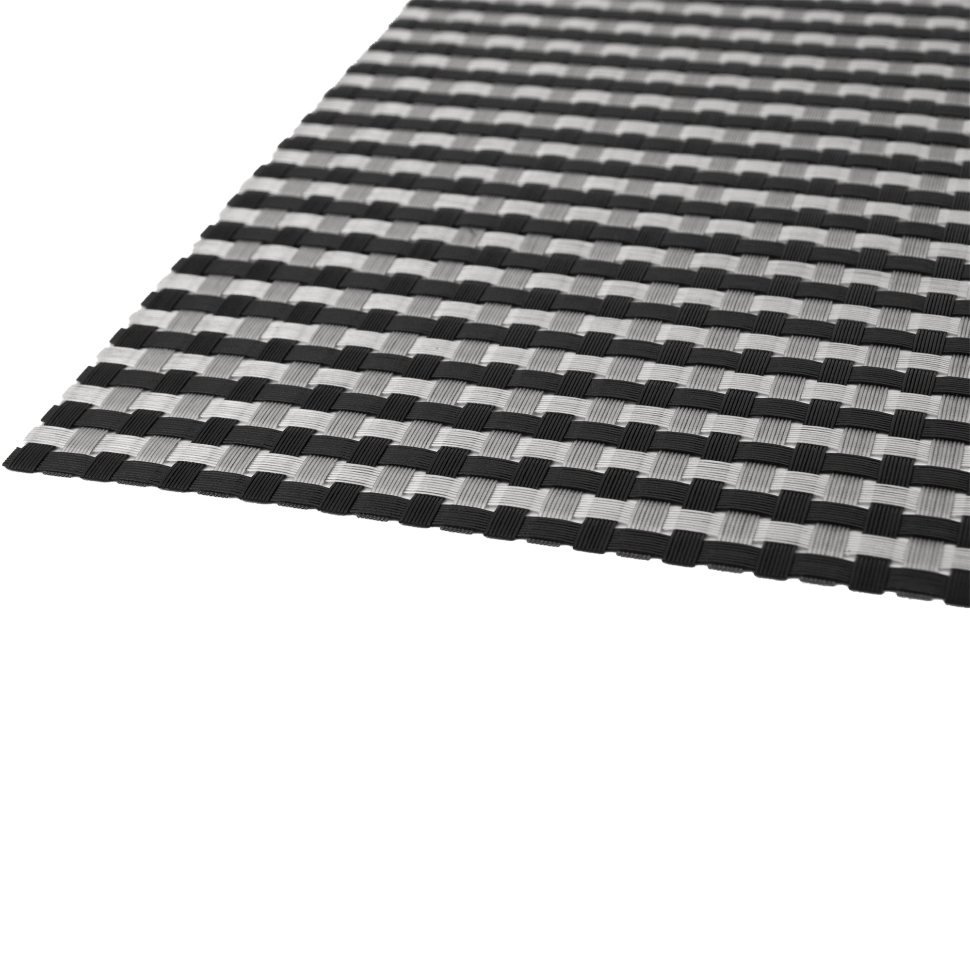 REGENT PLACE MATS WOVEN SILVER/BLACK PVC 4PK ROLL, 300X450MM