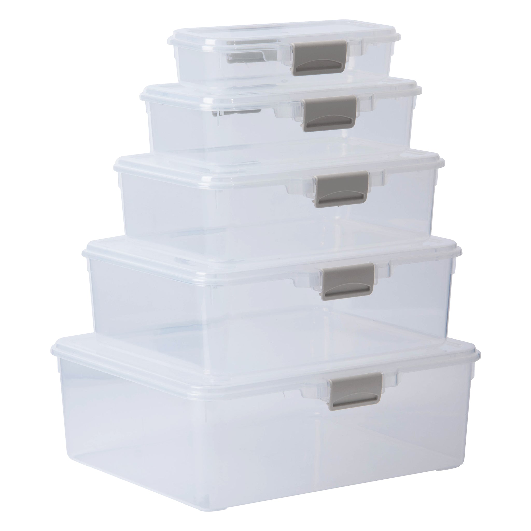 REGENT STOREAWAY PLASTIC STORAGE BOX CLEAR & GREY CLIPS, 3.7L - 260X220X90MM