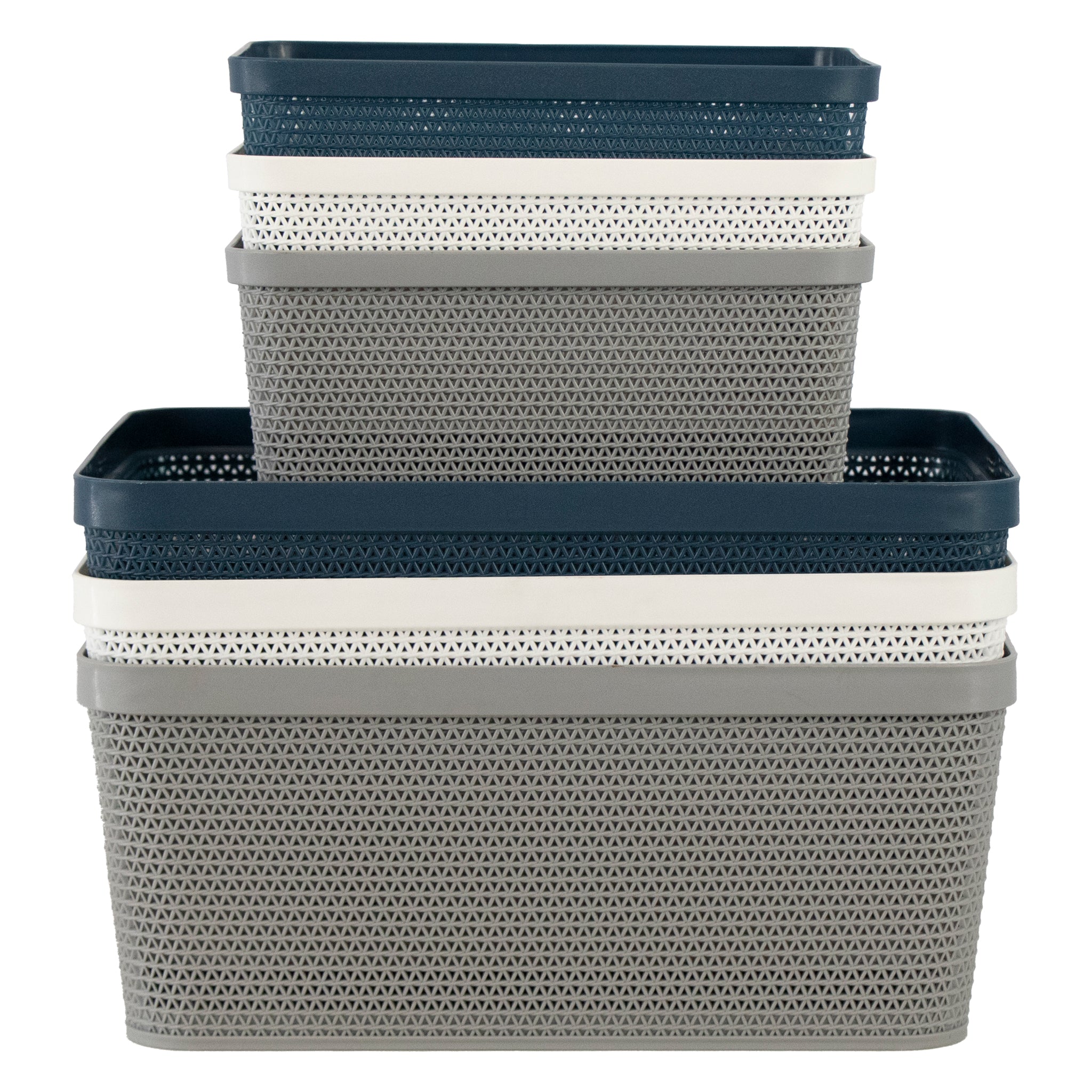 REGENT STOREAWAY PLASTIC LATTICE BASKET SMALL, ASST. COLOURS BLUE, GREY & WHITE, 250X195X105MM