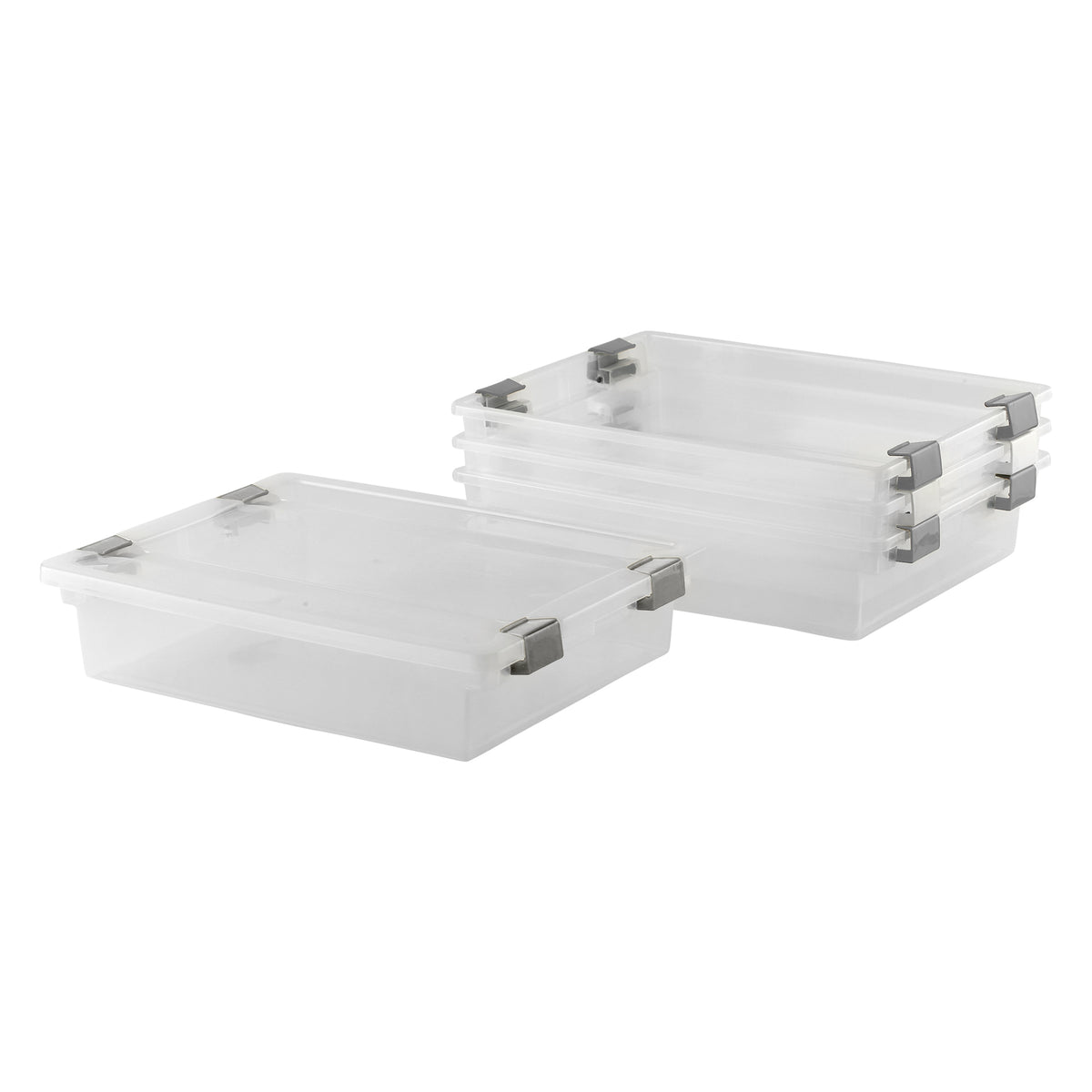 REGENT STOREAWAY CLEAR PLASTIC BOX WITH GREY CLIPS LARGE, 355X280X85MM